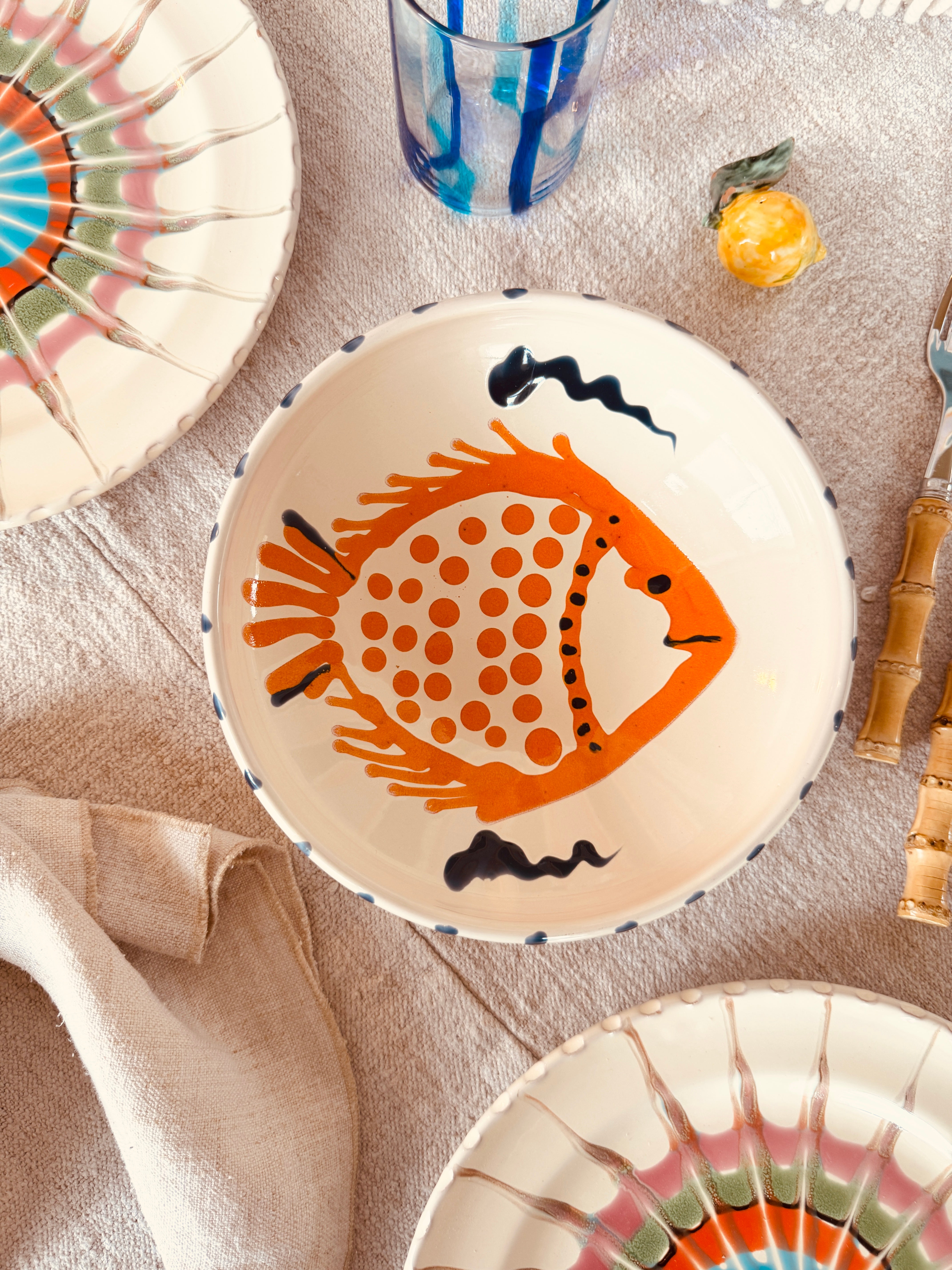 Bowl Bordo Tornito - 21cm "Pesce di Napoli" Handmade Ceramic from Puglia