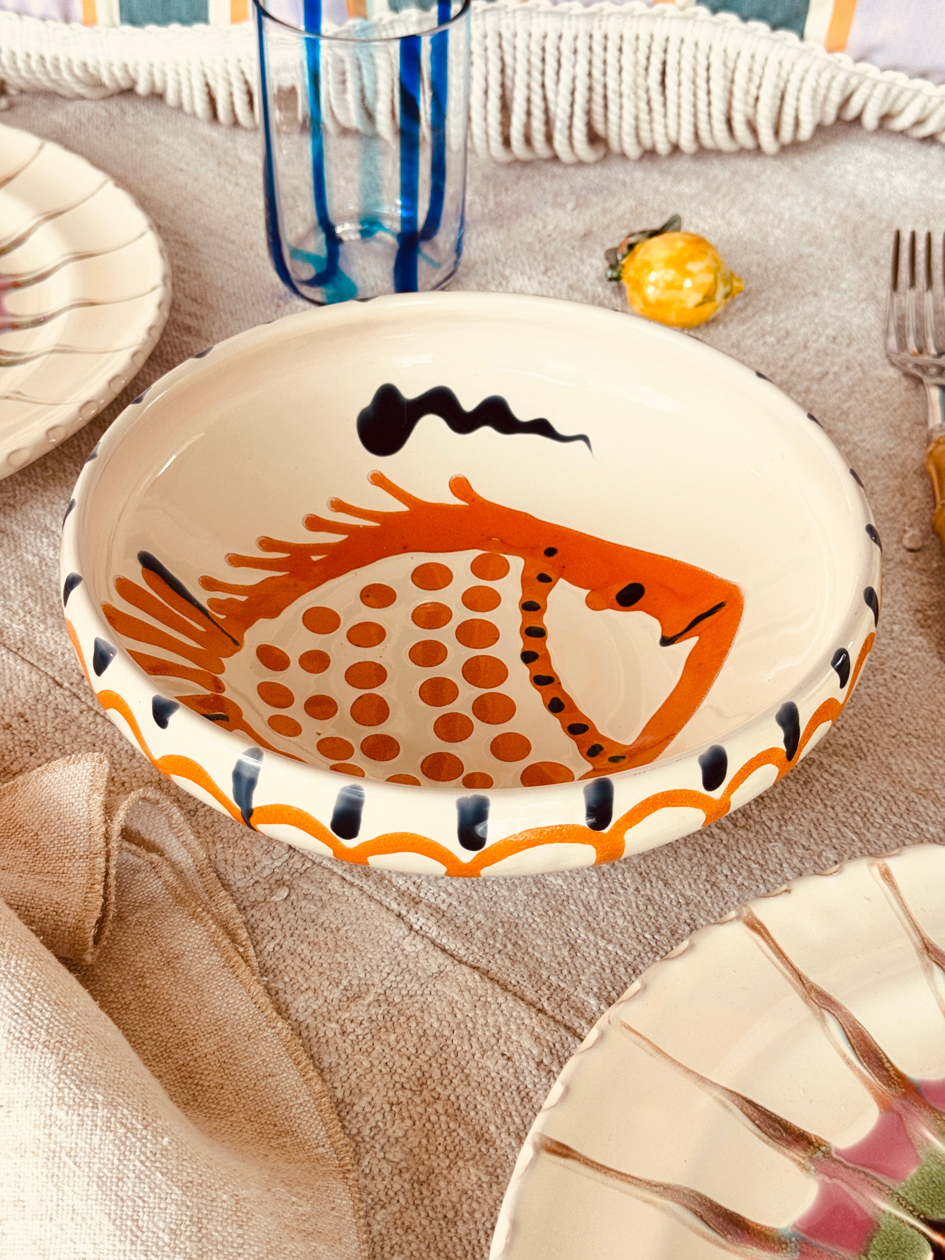 Bowl Bordo Tornito - 21cm "Pesce di Napoli" Handmade Ceramic from Puglia