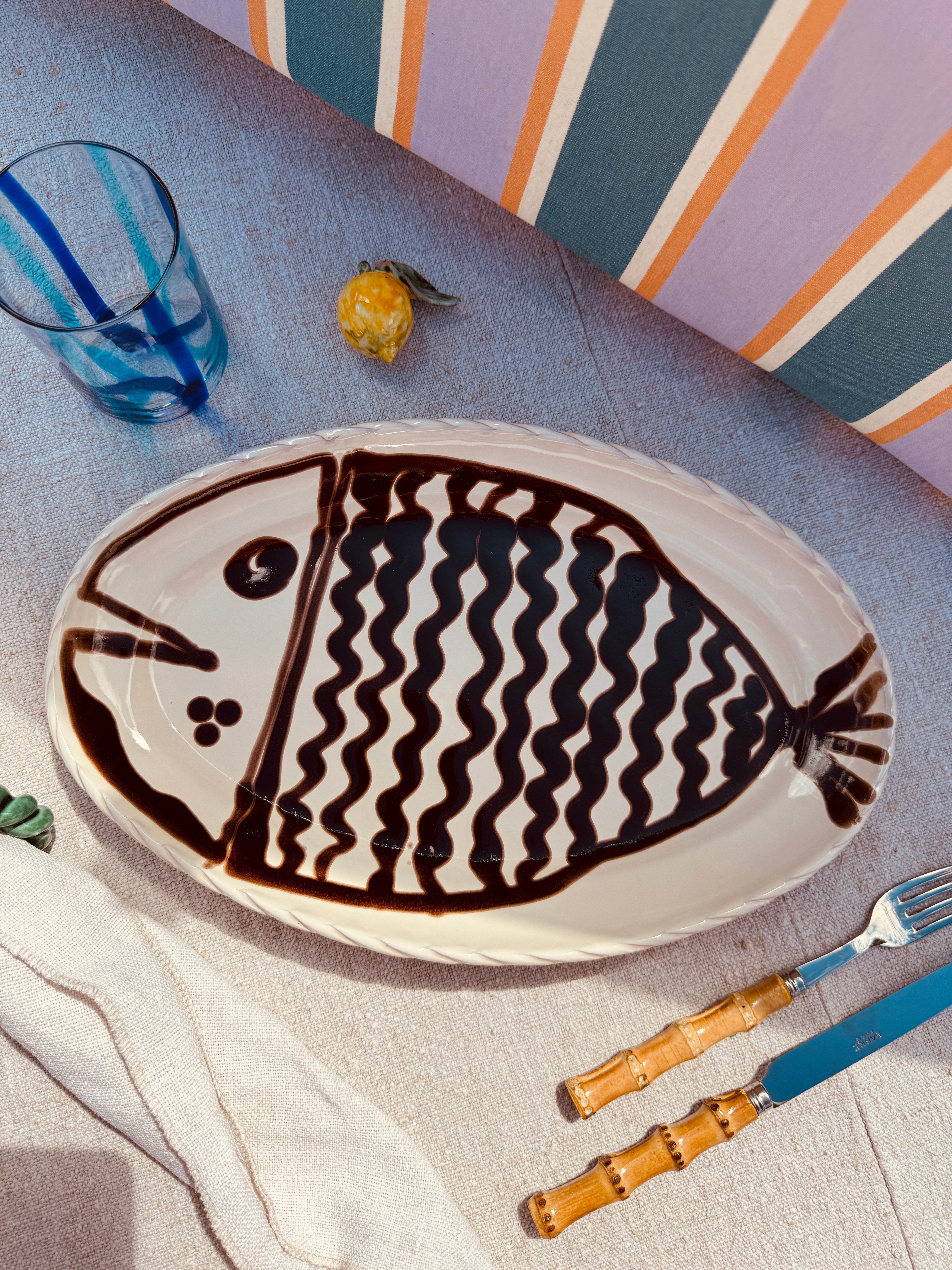 Einzelstück - Psychodelic ovale Servierplatte "Pesce di Taranto" 35X23 CM