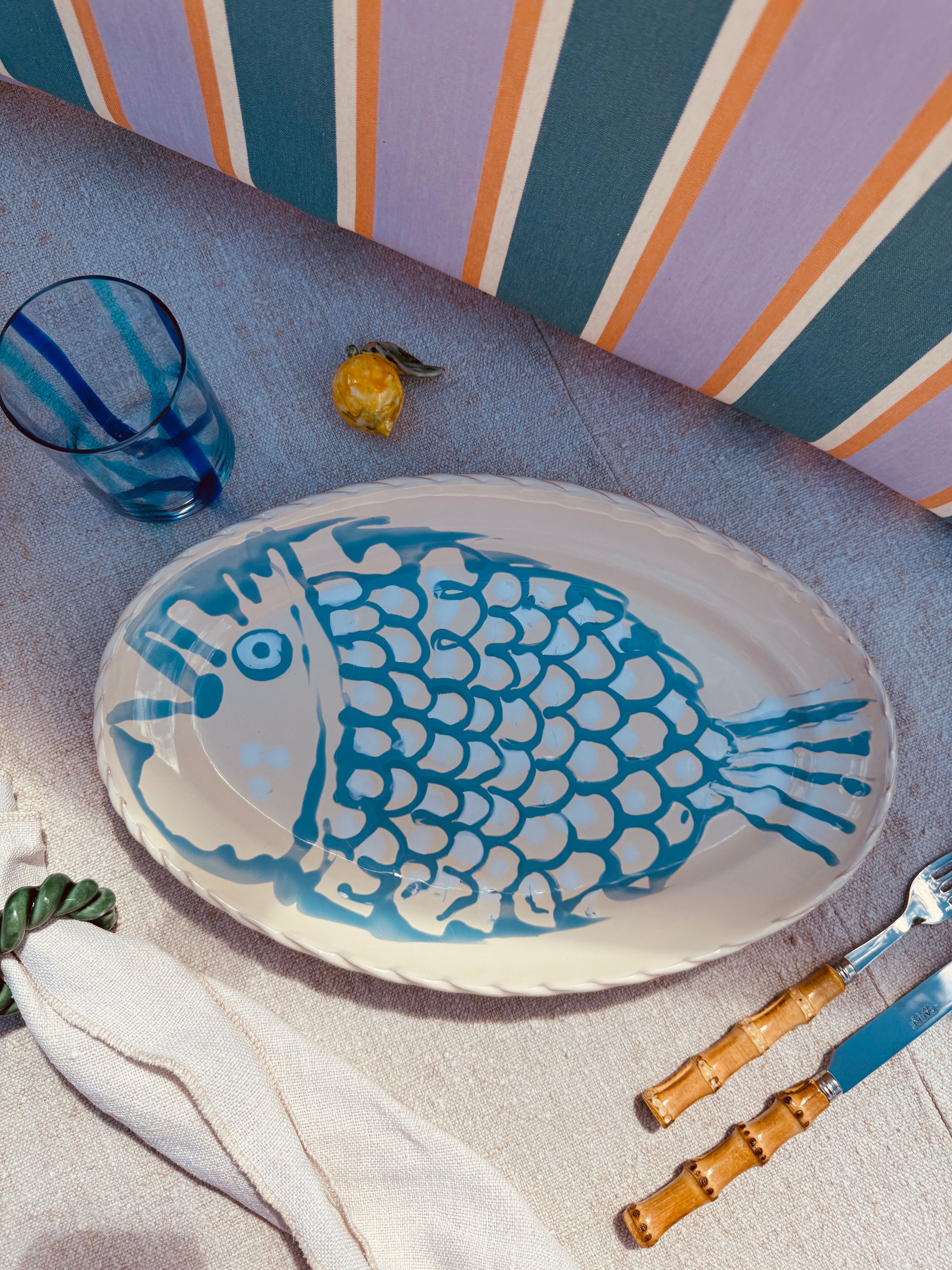 Einzelstück - Psychodelic ovale Servierplatte "Pesce di Taranto" 35X23 CM