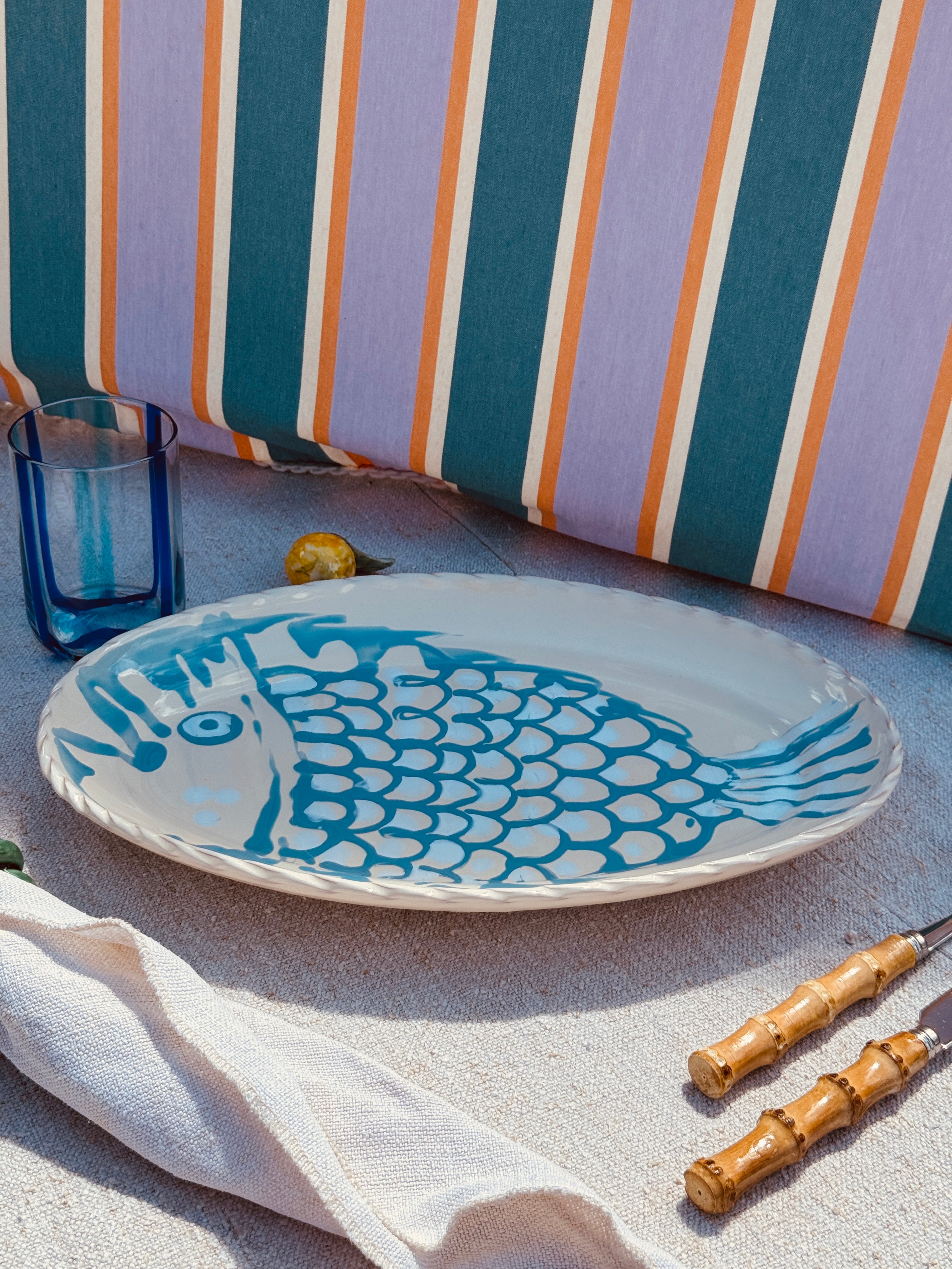 Einzelstück - Psychodelic ovale Servierplatte "Pesce di Taranto" 35X23 CM
