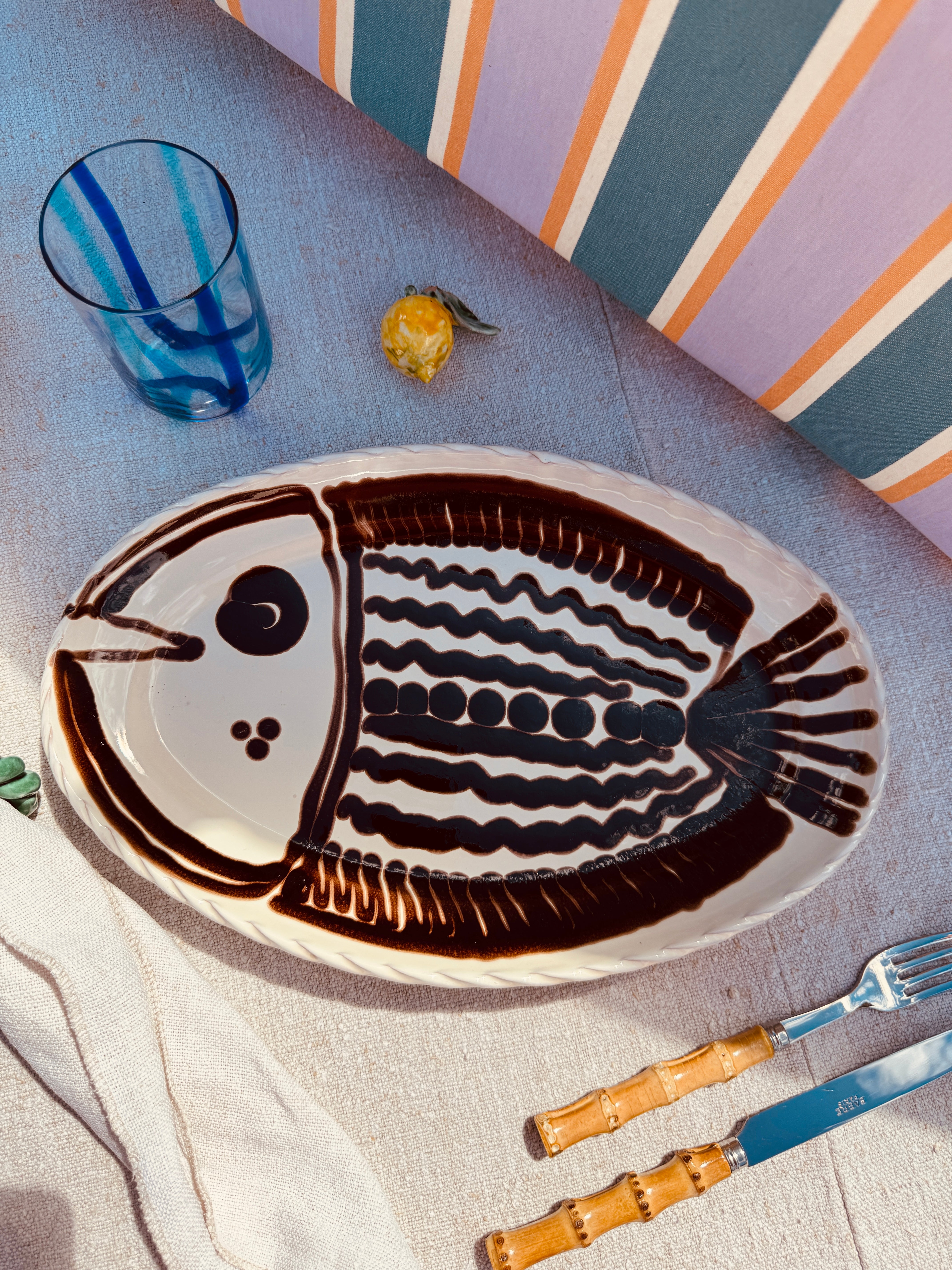 Einzelstück - Psychodelic ovale Servierplatte "Pesce di Taranto" 35X23 CM