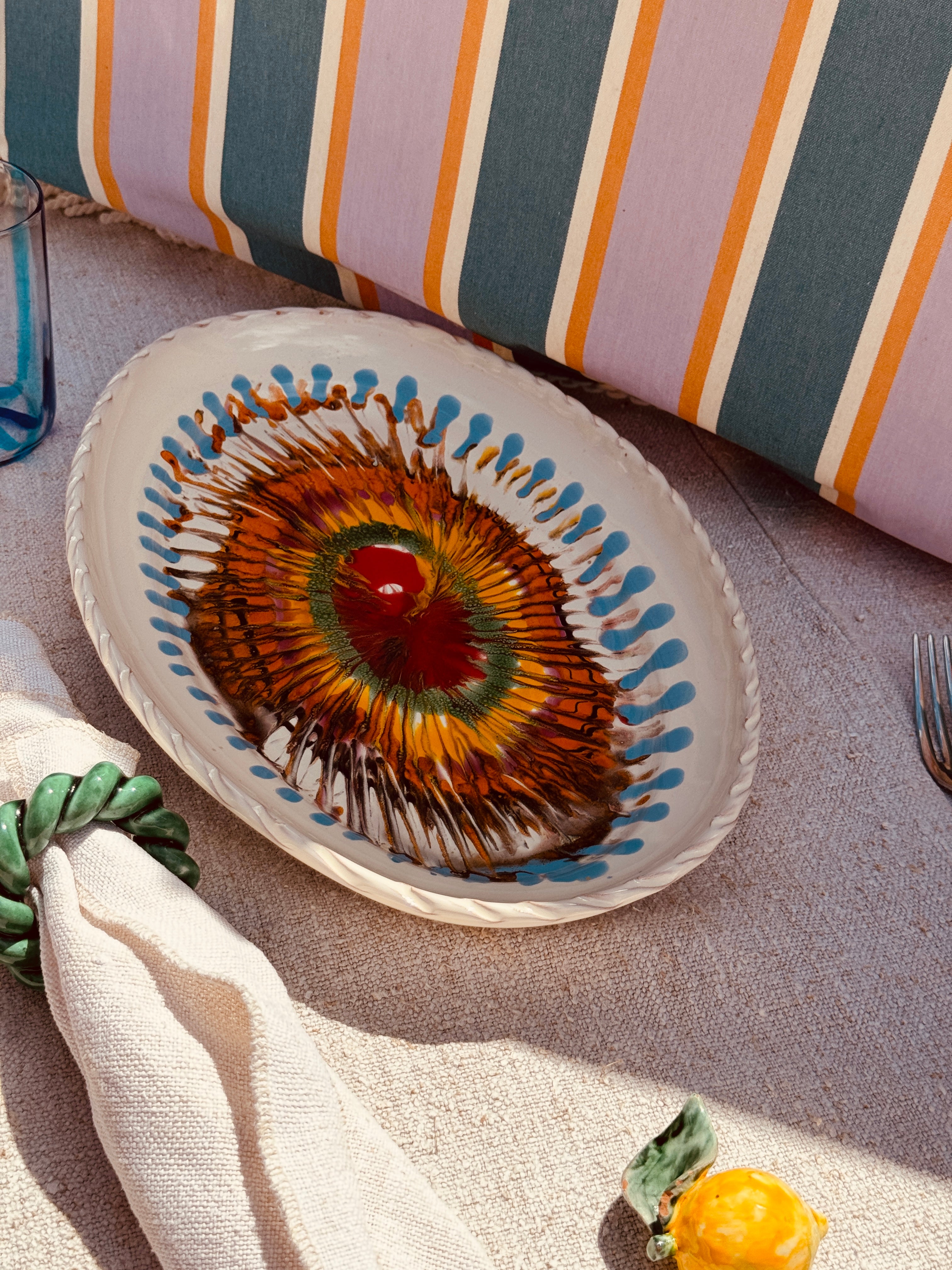 ! Einzelstück ! Psychodelic ovale Servierplatte  35X23 CM - nur 1 x erhältlich