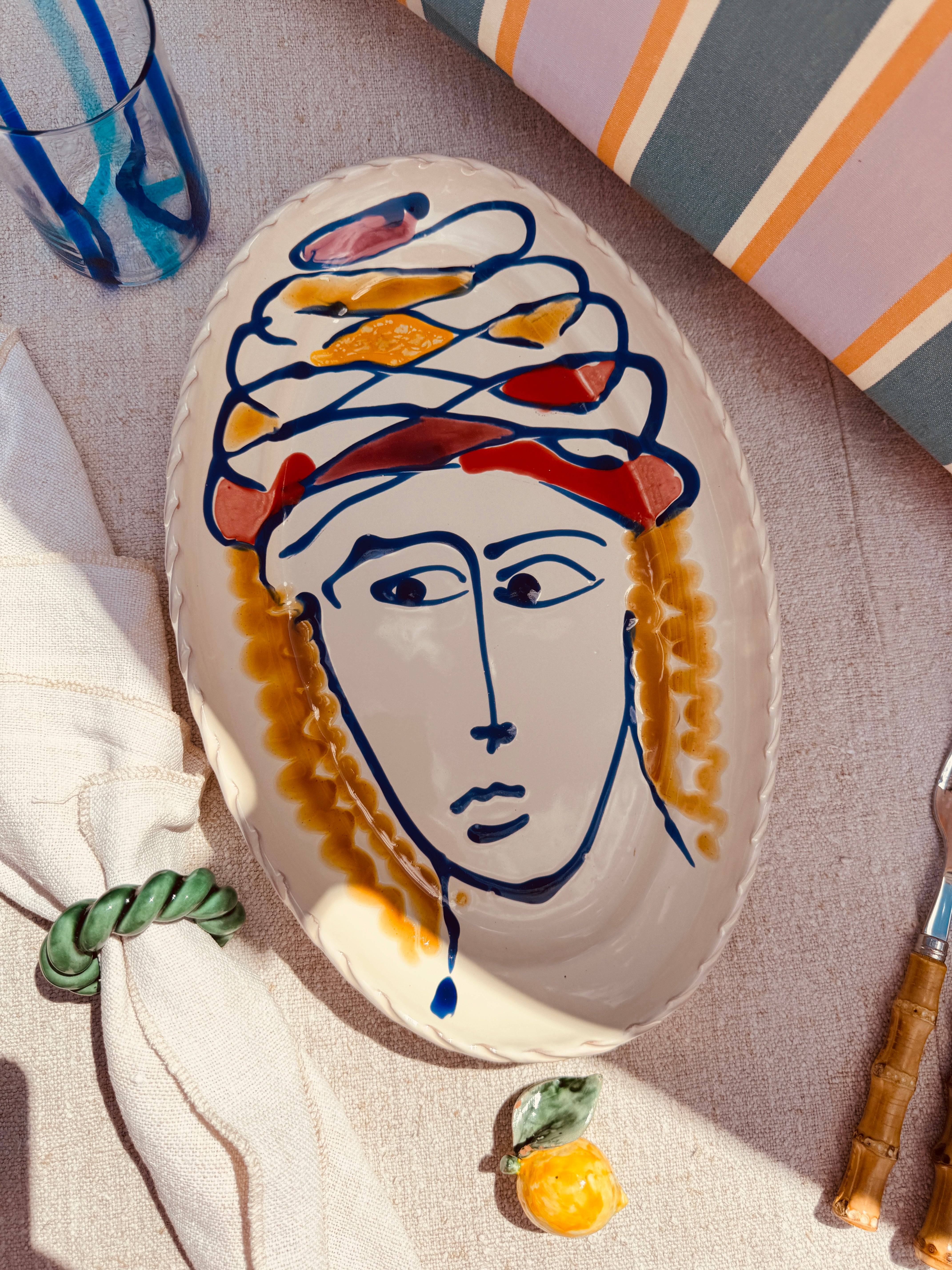 Einzelstück - Psychodelic & Viso ovale Servierplatte "Inspirazione Picasso" 35cm x 23cm