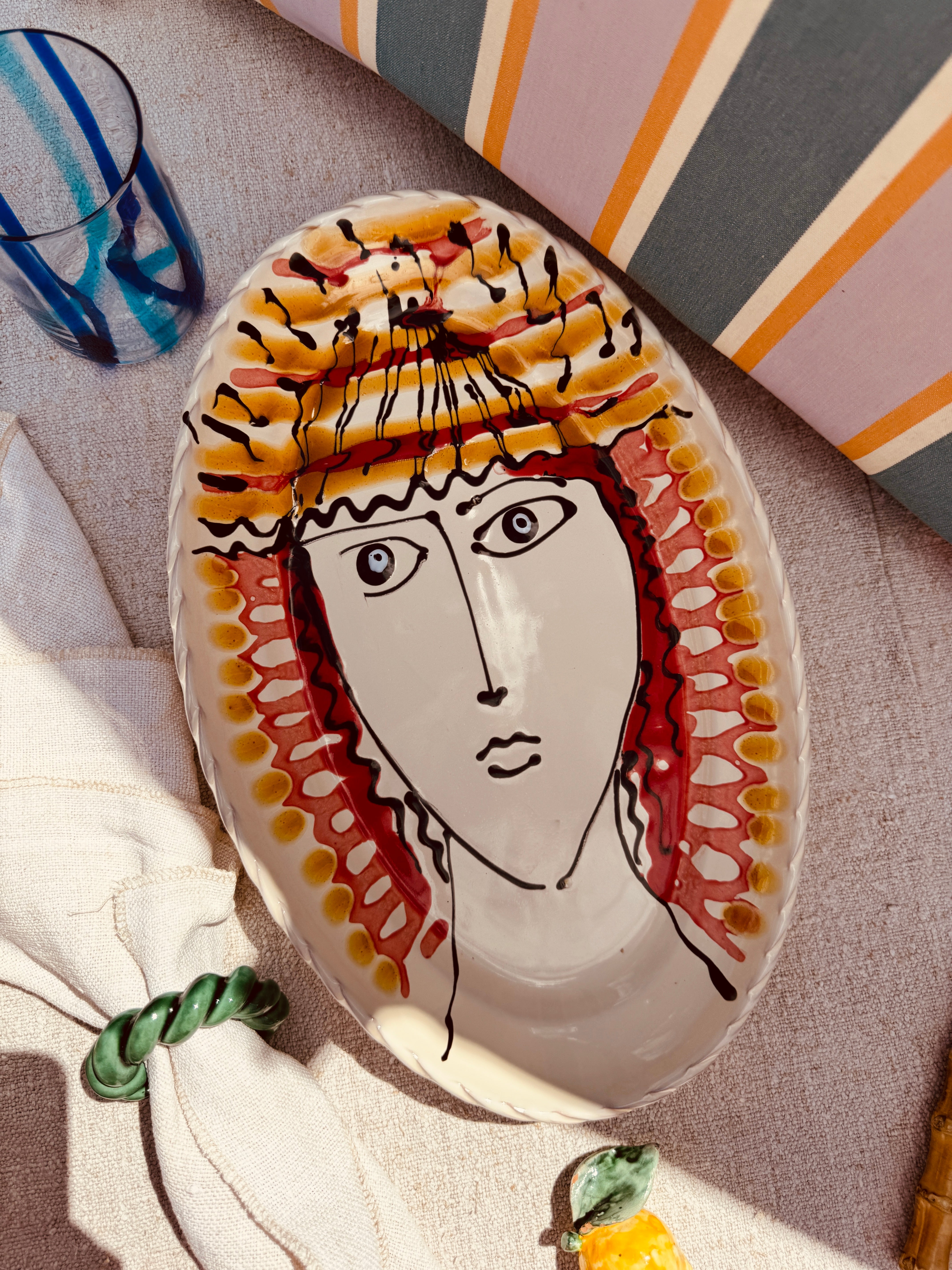 Einzelstück - Psychodelic & Viso ovale Servierplatte "Inspirazione Picasso" 35cm x 23cm