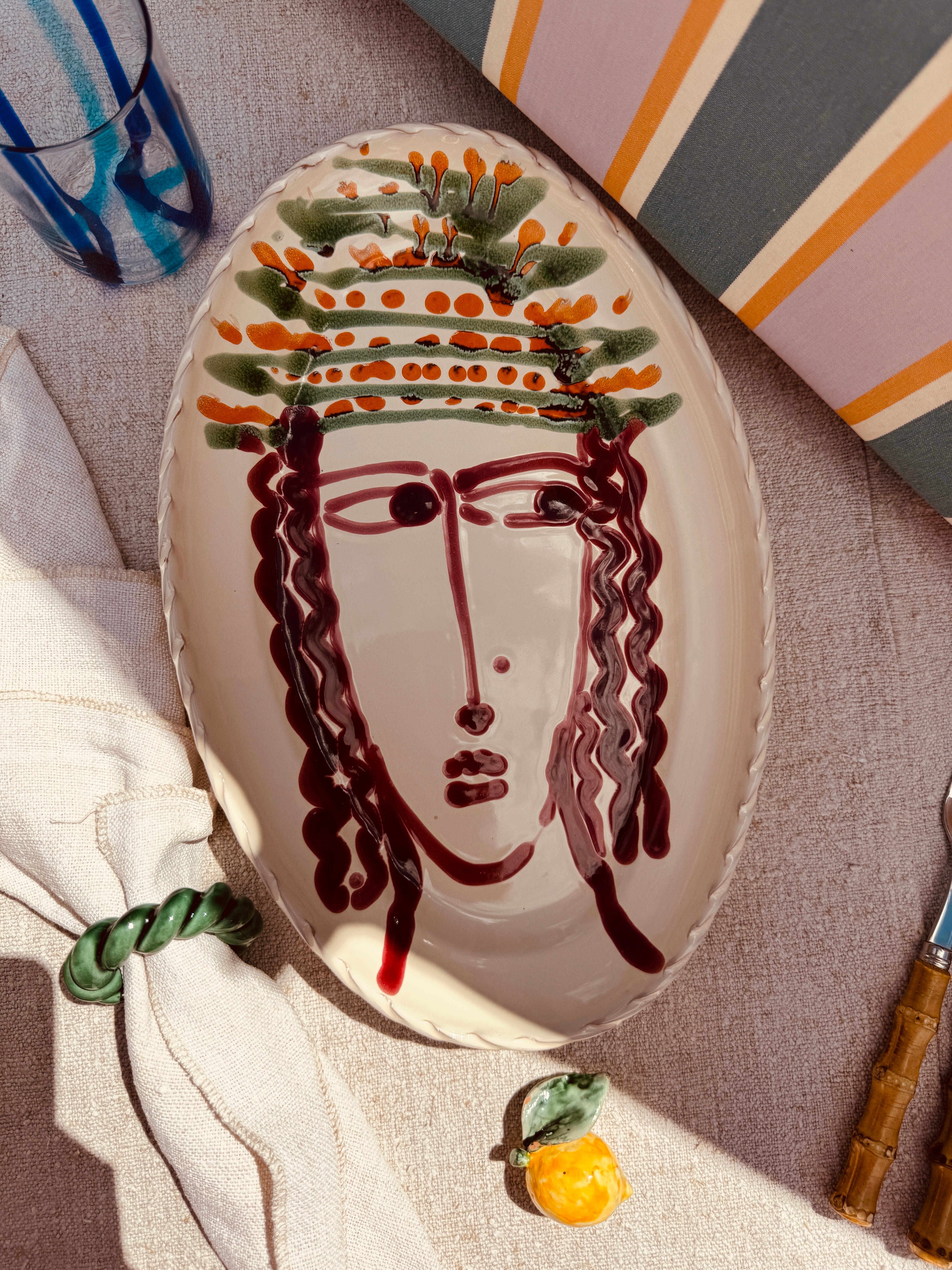 Einzelstück - Psychodelic & Viso ovale Servierplatte "Inspirazione Picasso" 35cm x 23cm