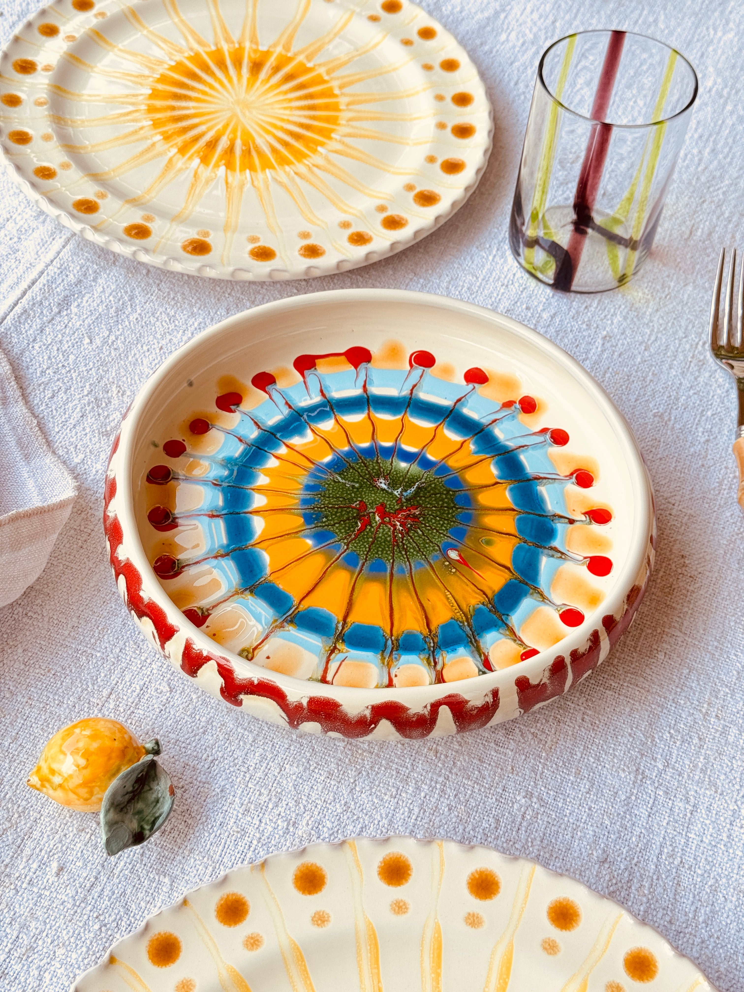 Italian Ceramic Pasta Plate 25cm | Handmade Psychodelic Design "One of a kind"