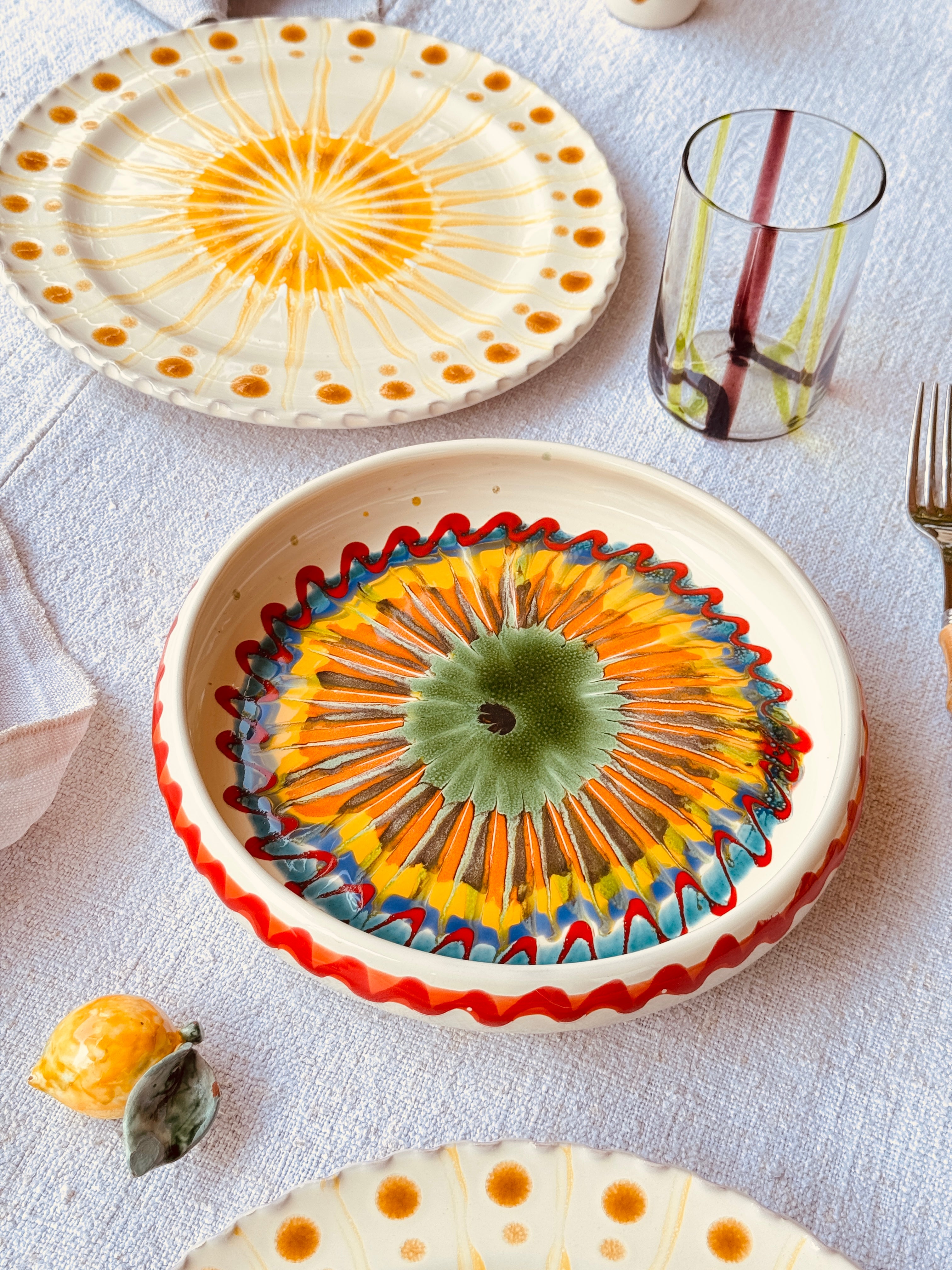 Italian Ceramic Pasta Plate 25cm | Handmade Psychodelic Design "One of a kind"