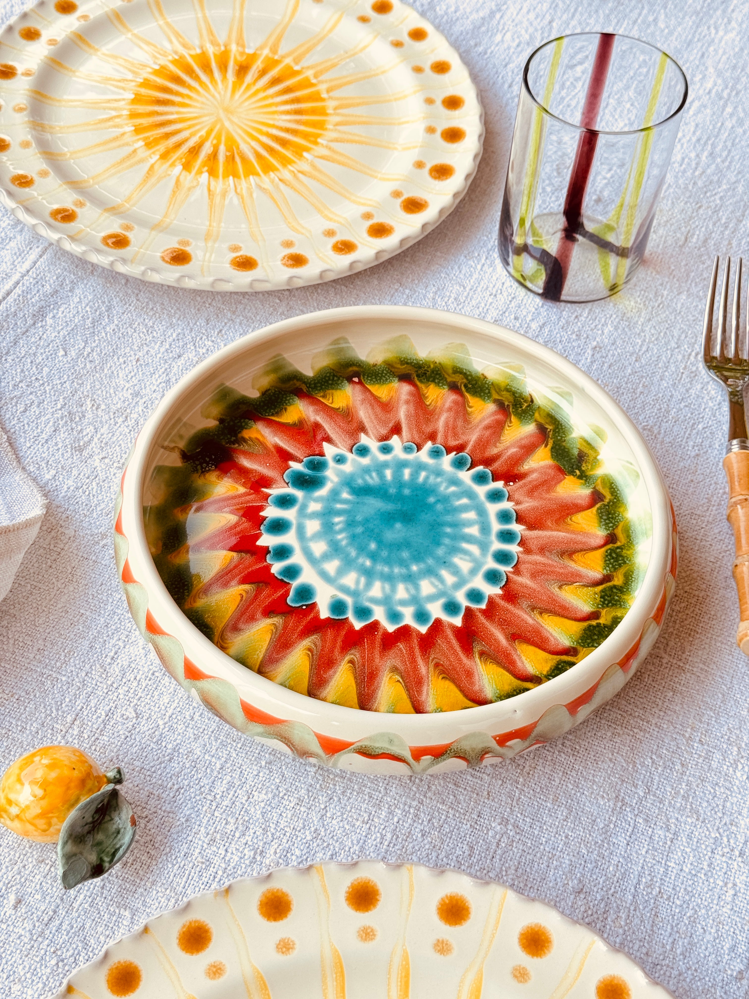 Italian Ceramic Pasta Plate 25cm | Handmade Psychodelic Design "One of a kind"