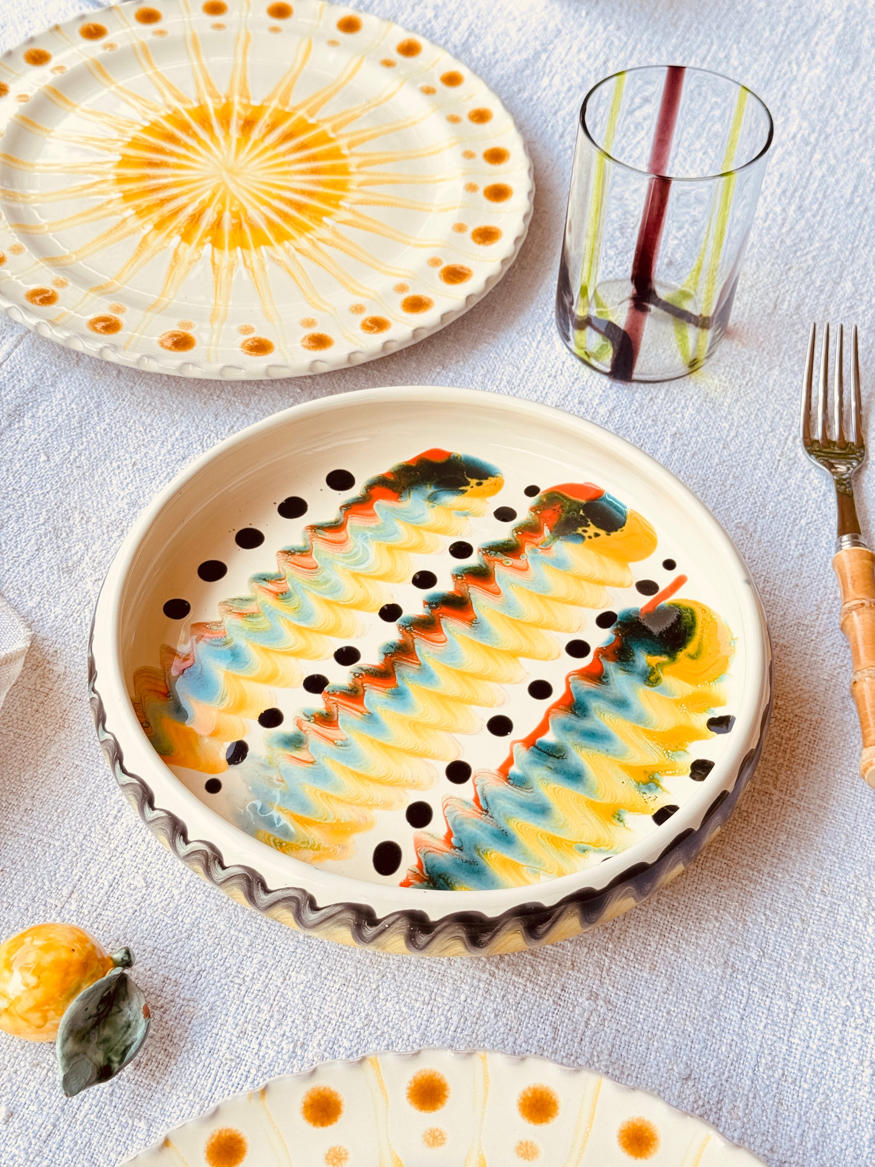 Italian Ceramic Pasta Plate 25cm | Handmade Psychodelic Design "One of a kind"