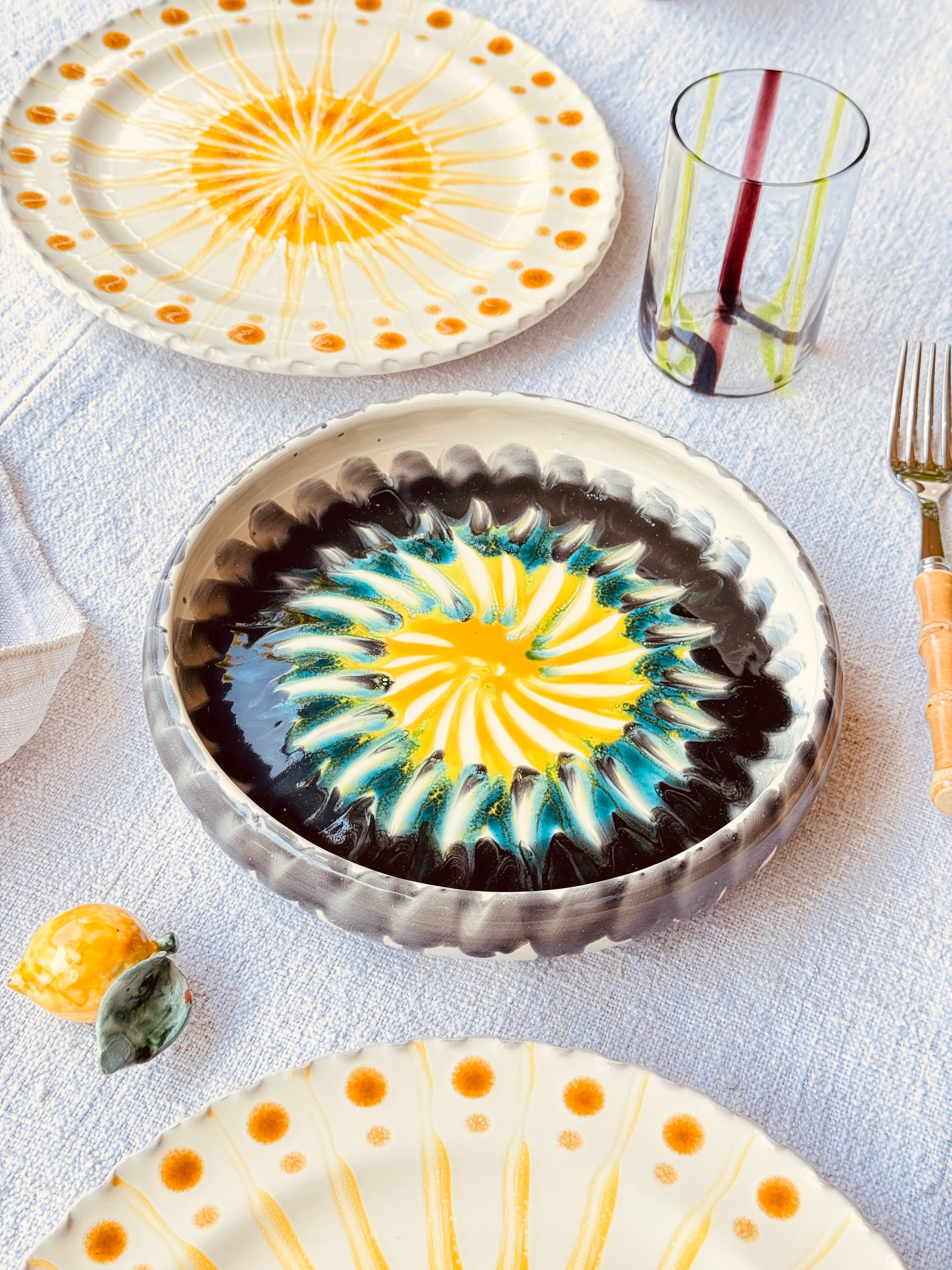 Italian Ceramic Pasta Plate 25cm | Handmade Psychodelic Design "One of a kind"