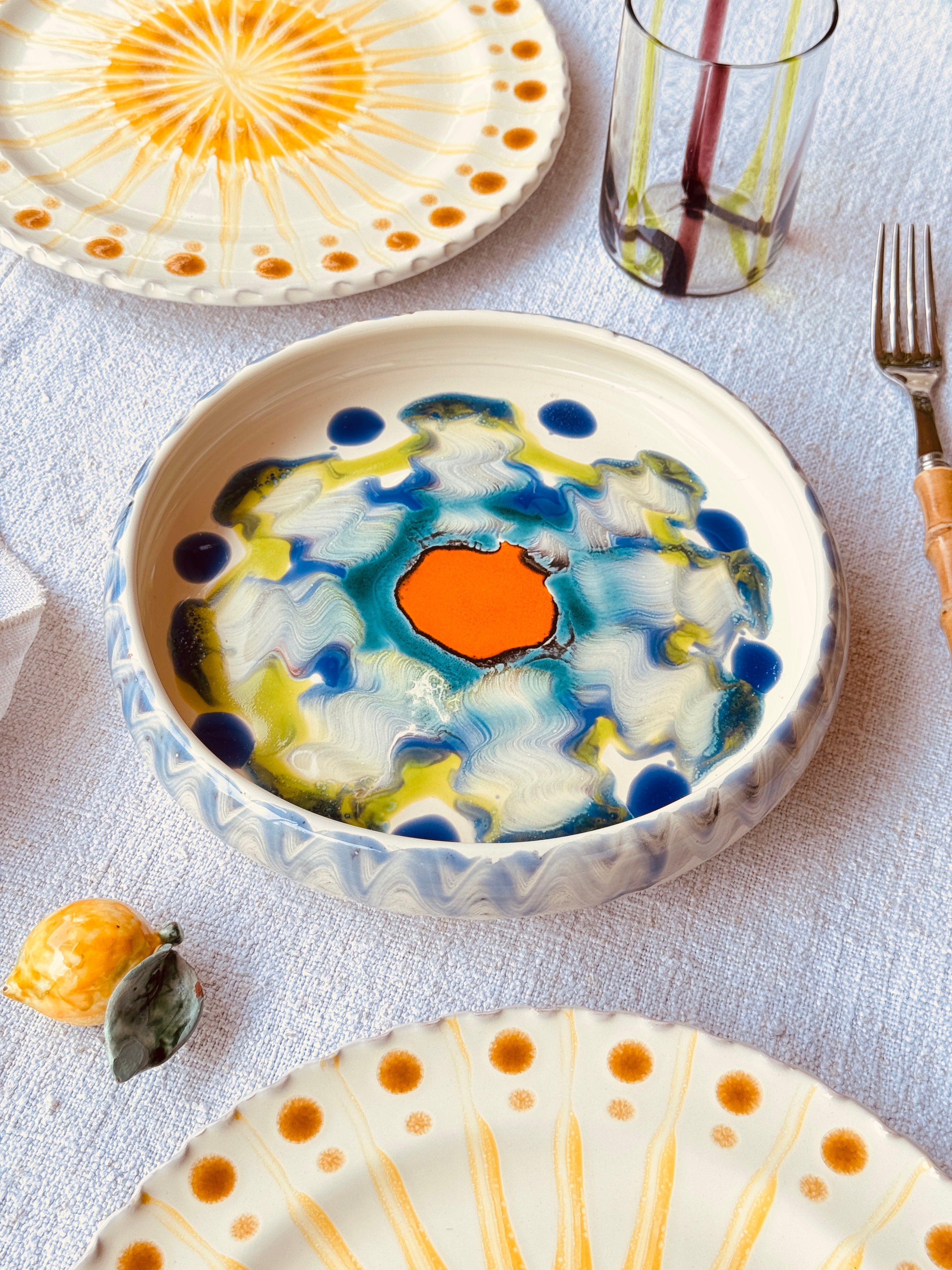 Italian Ceramic Pasta Plate 25cm | Handmade Psychodelic Design "One of a kind"