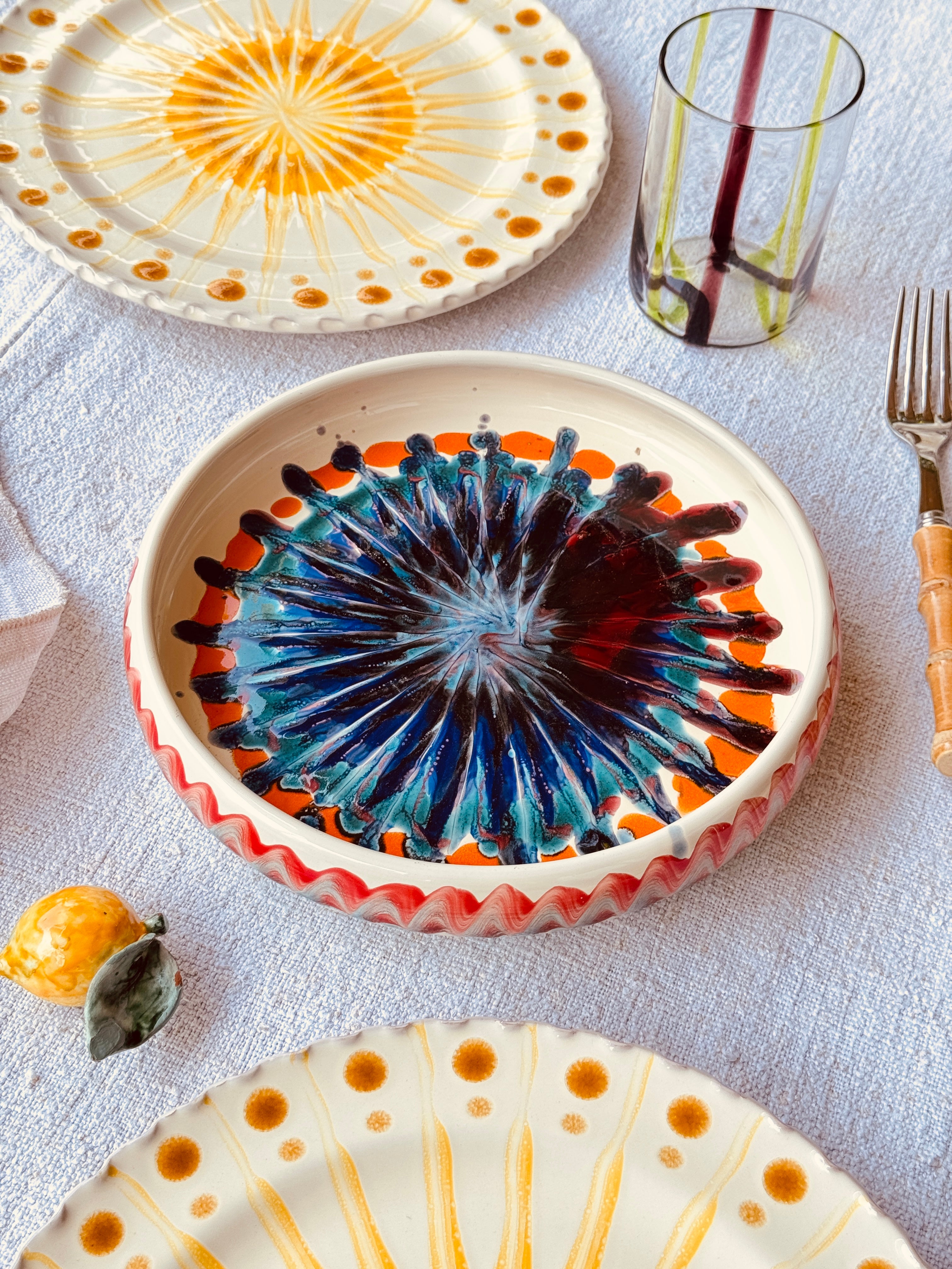 Italian Ceramic Pasta Plate 25cm | Handmade Psychodelic Design "One of a kind"