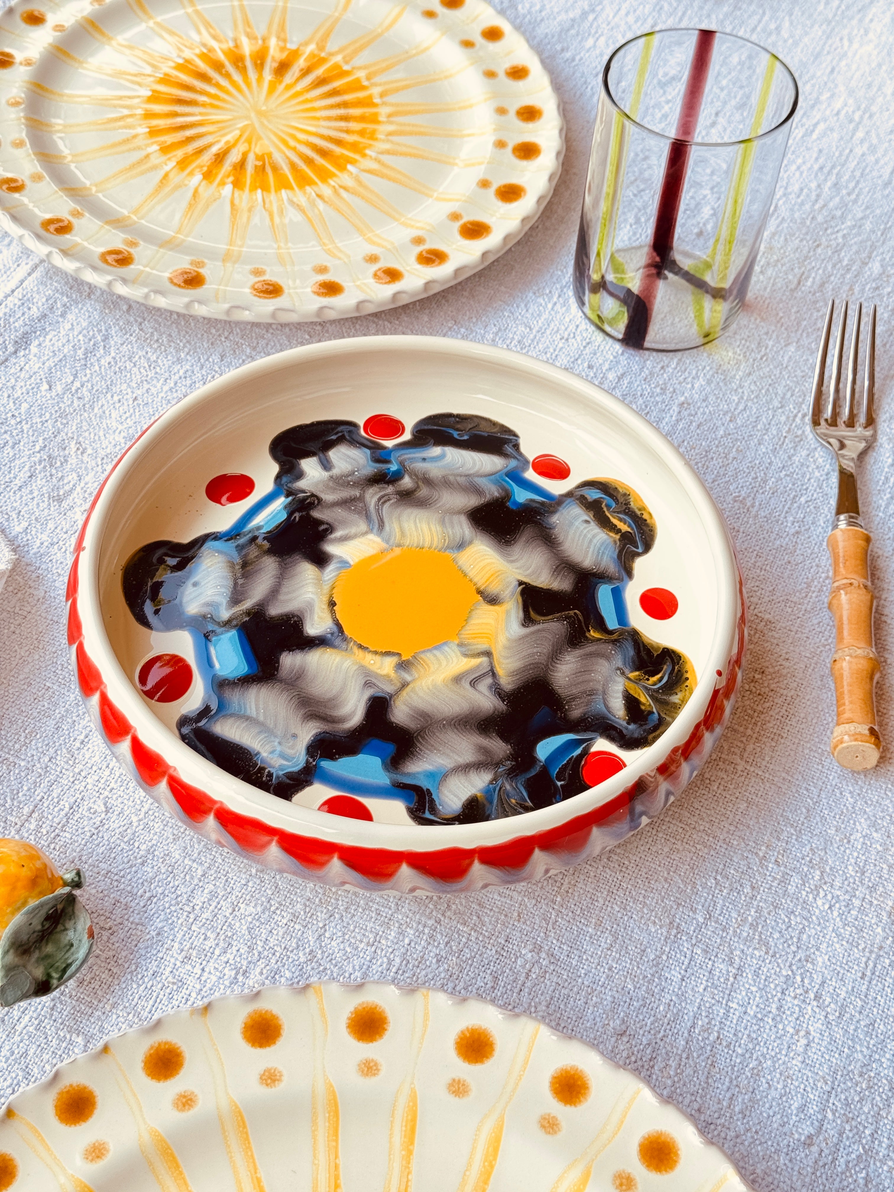 Italian Ceramic Pasta Plate 25cm | Handmade Psychodelic Design "One of a kind"