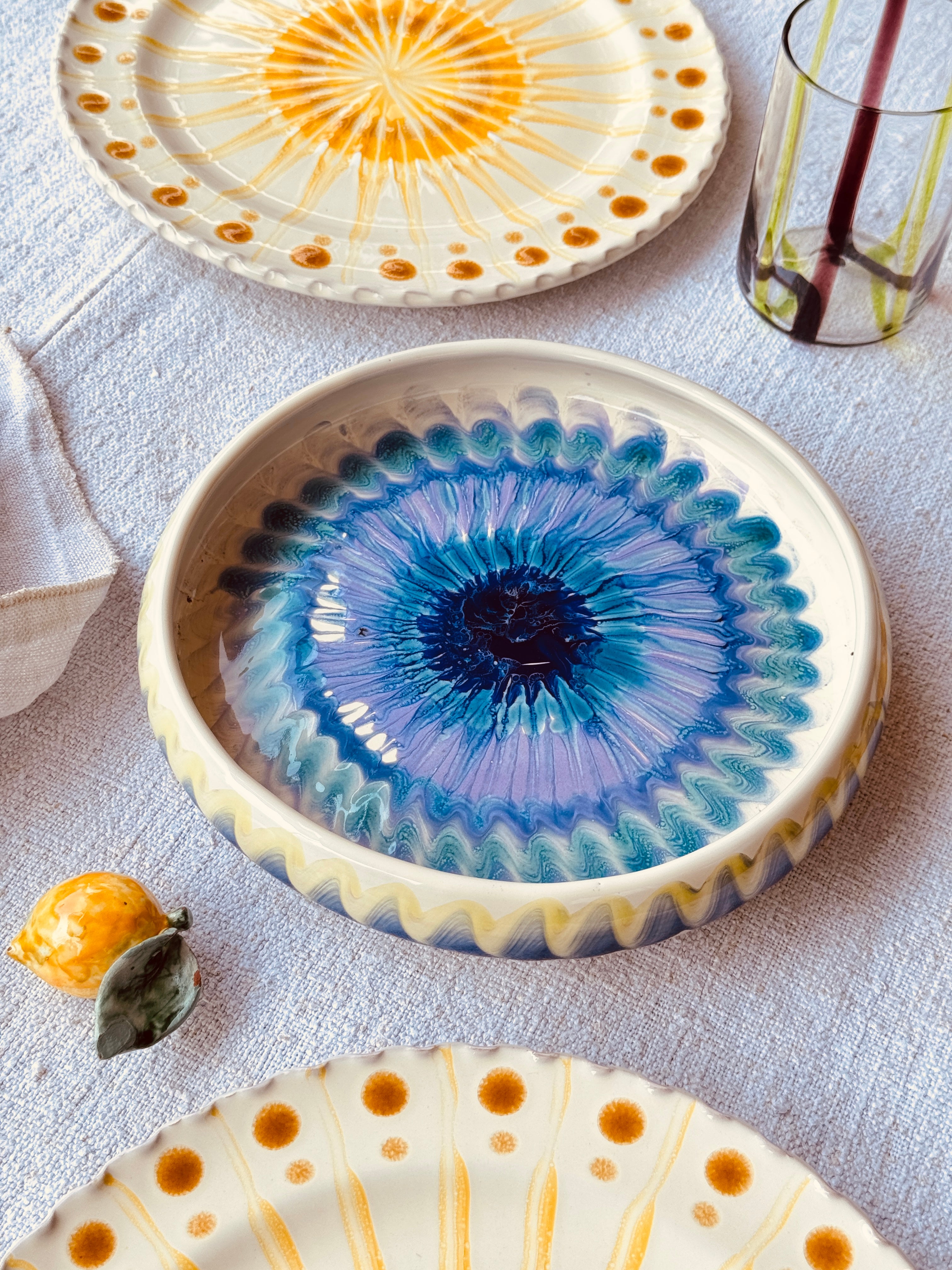 Italian Ceramic Pasta Plate 25cm | Handmade Psychodelic Design "One of a kind"