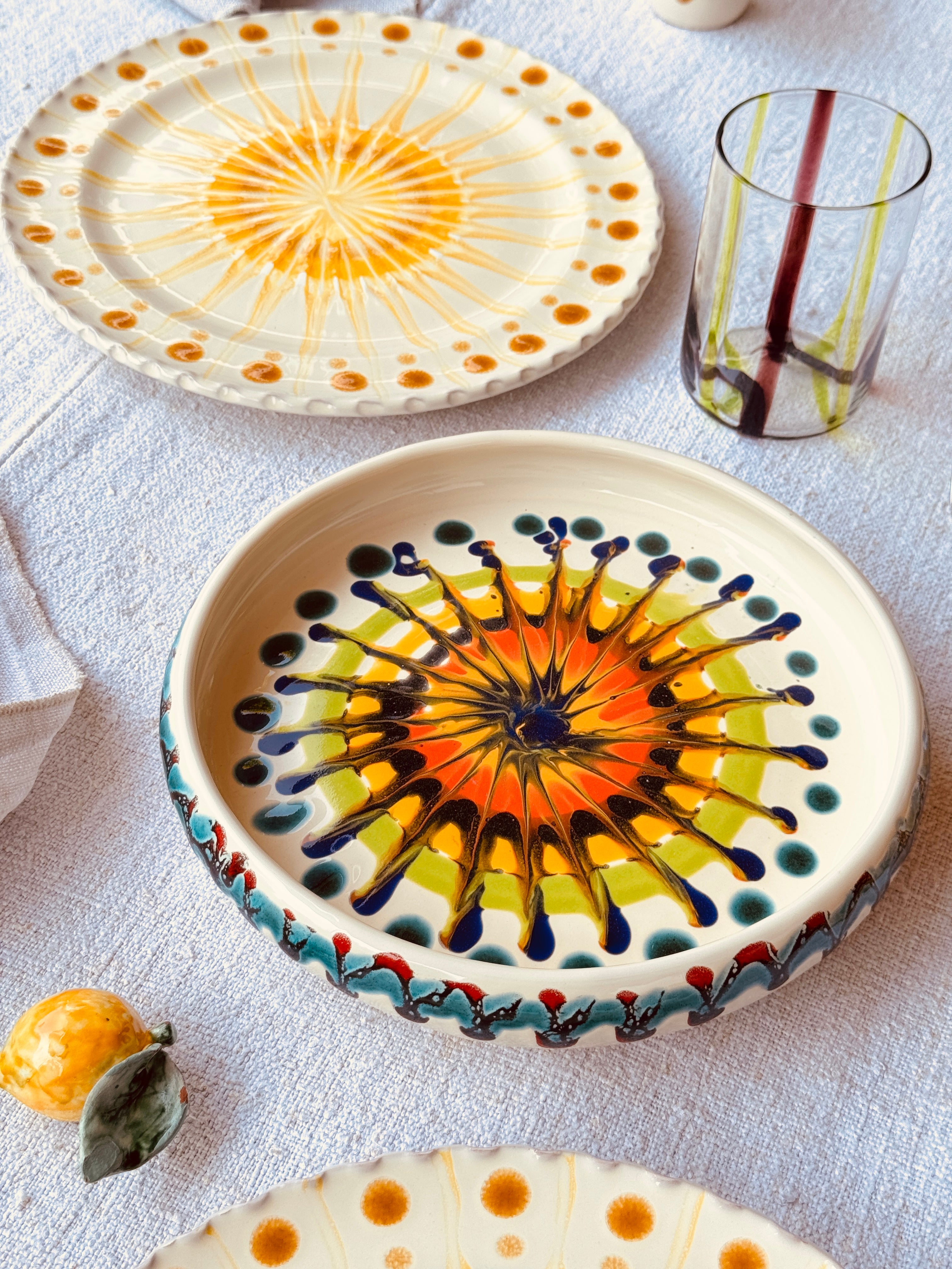Italian Ceramic Pasta Plate 25cm | Handbemaltes Psychodelic Design "Unikat"