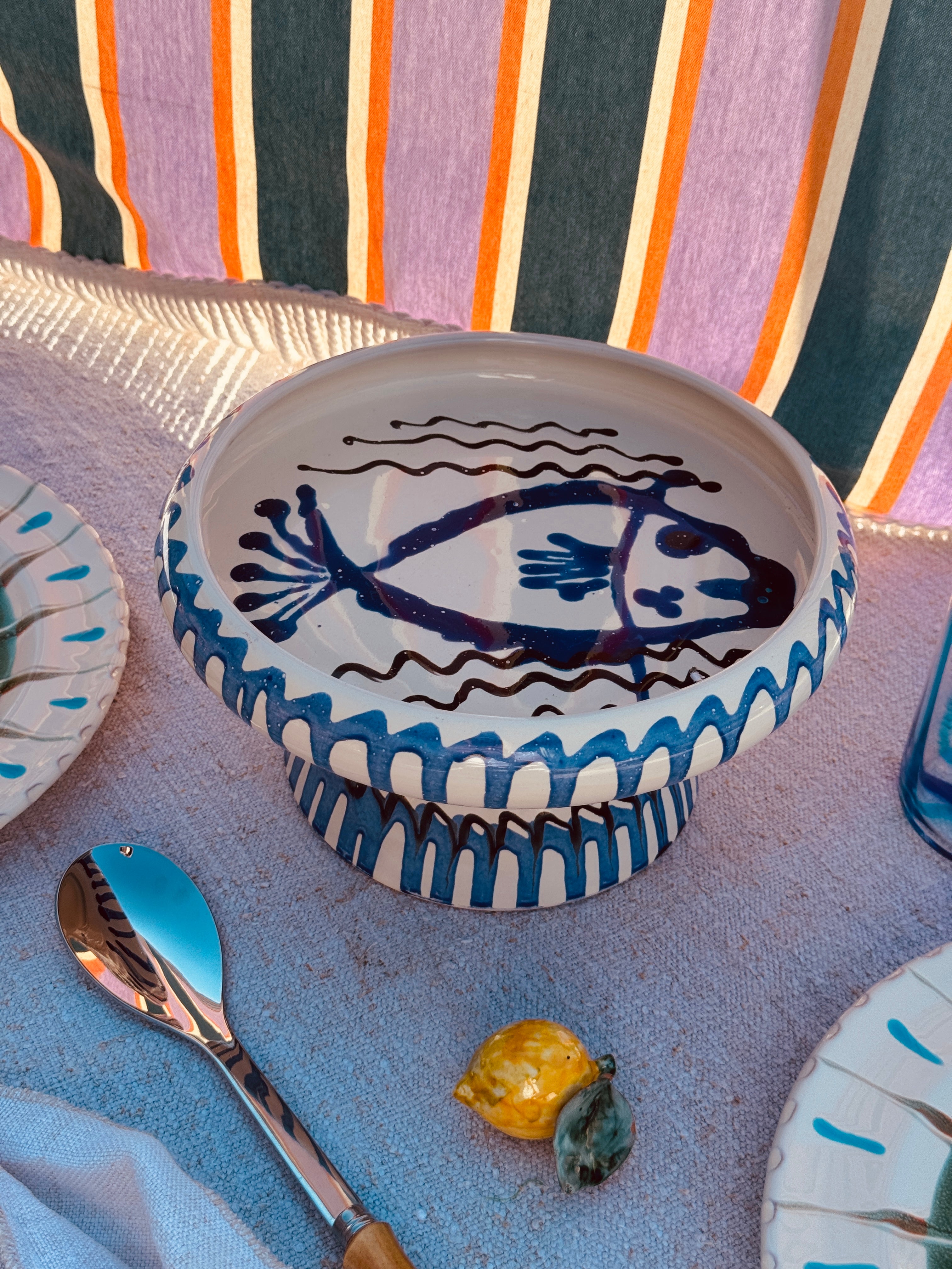 Psychodelic Frisbee Teller mit Fuß "Pesce"- 25cm UNIKAT NUR 1 X ERHÄLTLICH