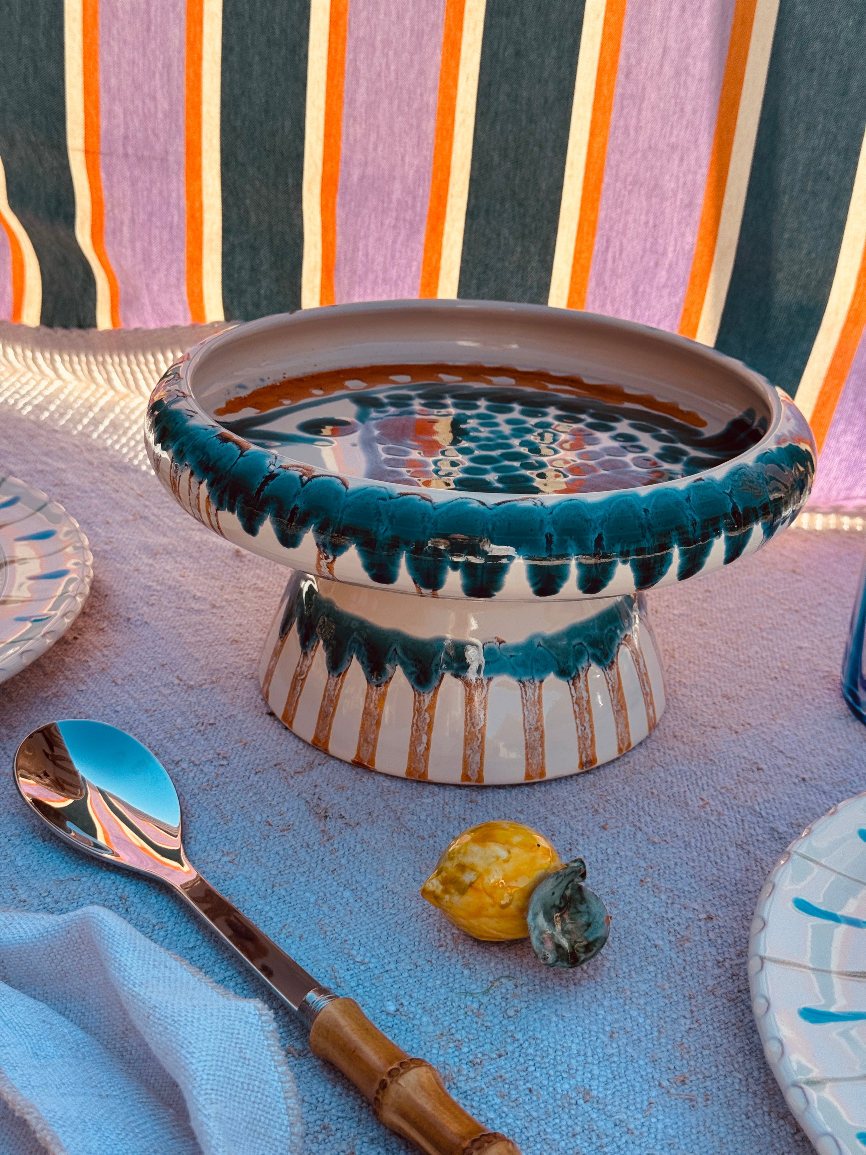 Psychodelic Frisbee Teller mit Fuß "Pesce"- 25cm UNIKAT NUR 1 X ERHÄLTLICH