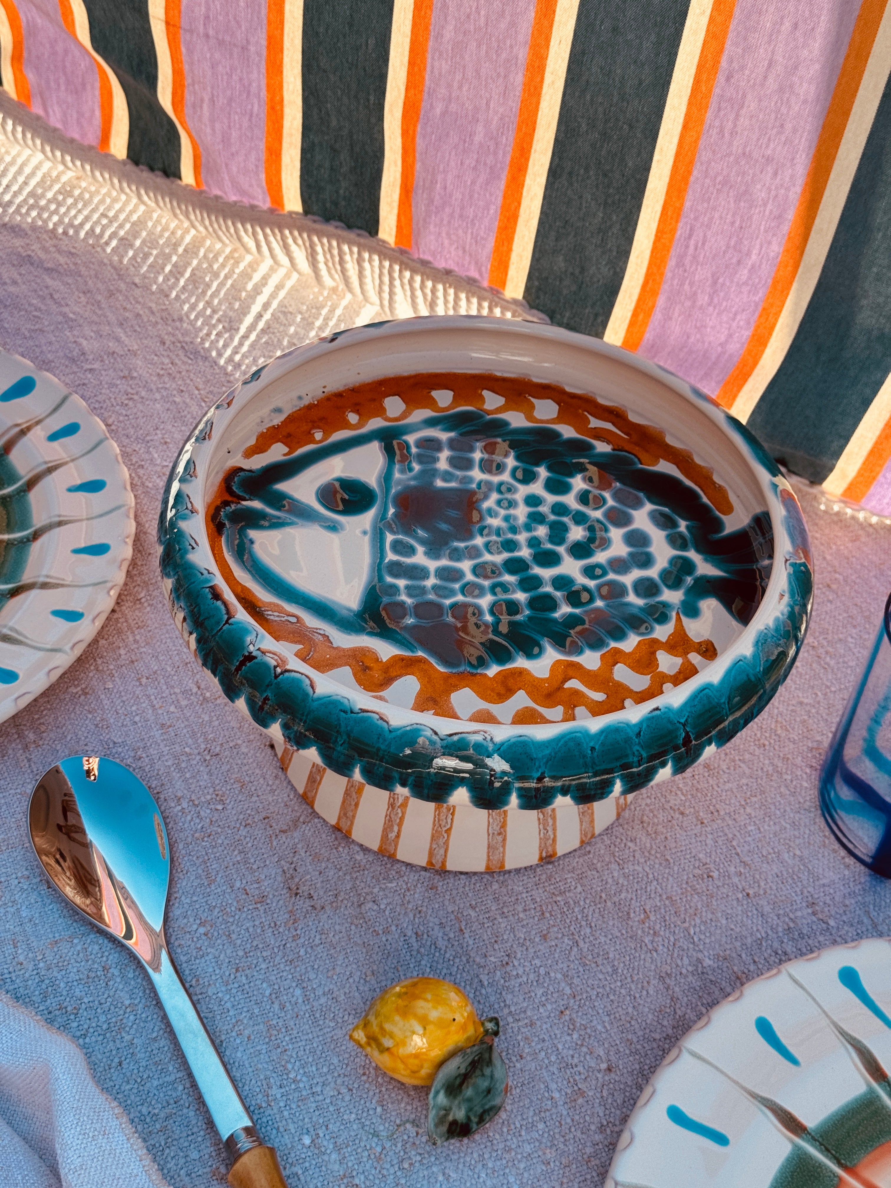 Psychodelic Frisbee Teller mit Fuß "Pesce"- 25cm UNIKAT NUR 1 X ERHÄLTLICH