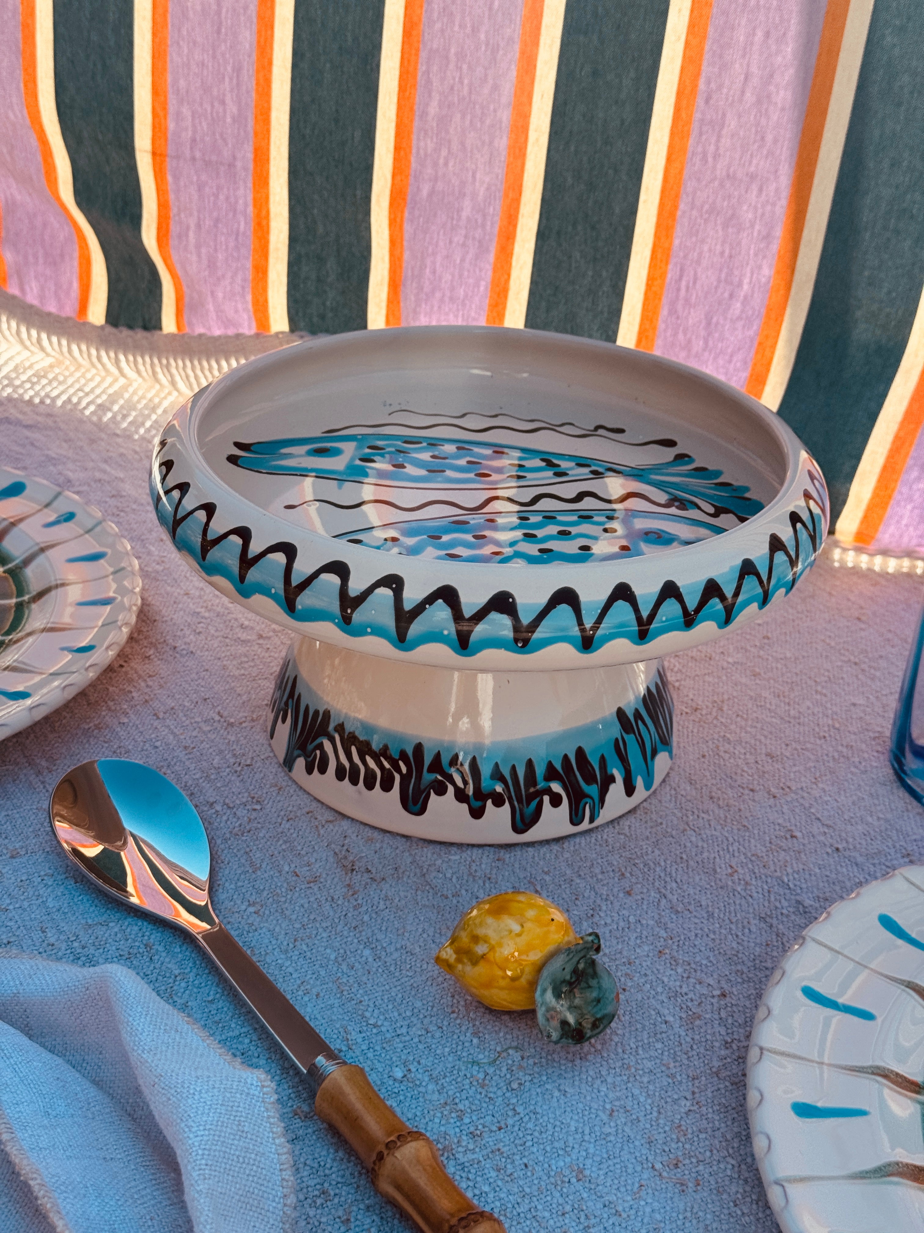 Psychodelic Frisbee Teller mit Fuß "Pesce"- 25cm UNIKAT NUR 1 X ERHÄLTLICH