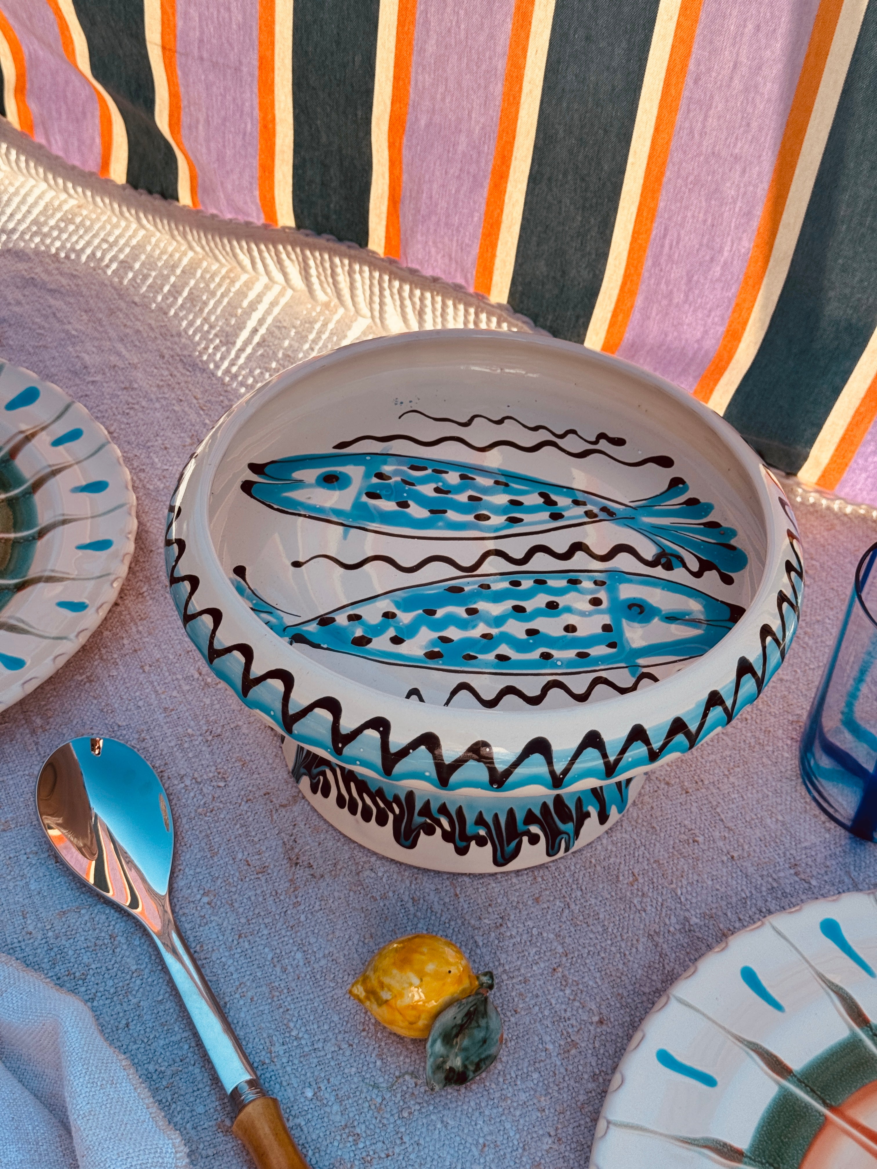 Psychodelic Frisbee Teller mit Fuß "Pesce"- 25cm UNIKAT NUR 1 X ERHÄLTLICH