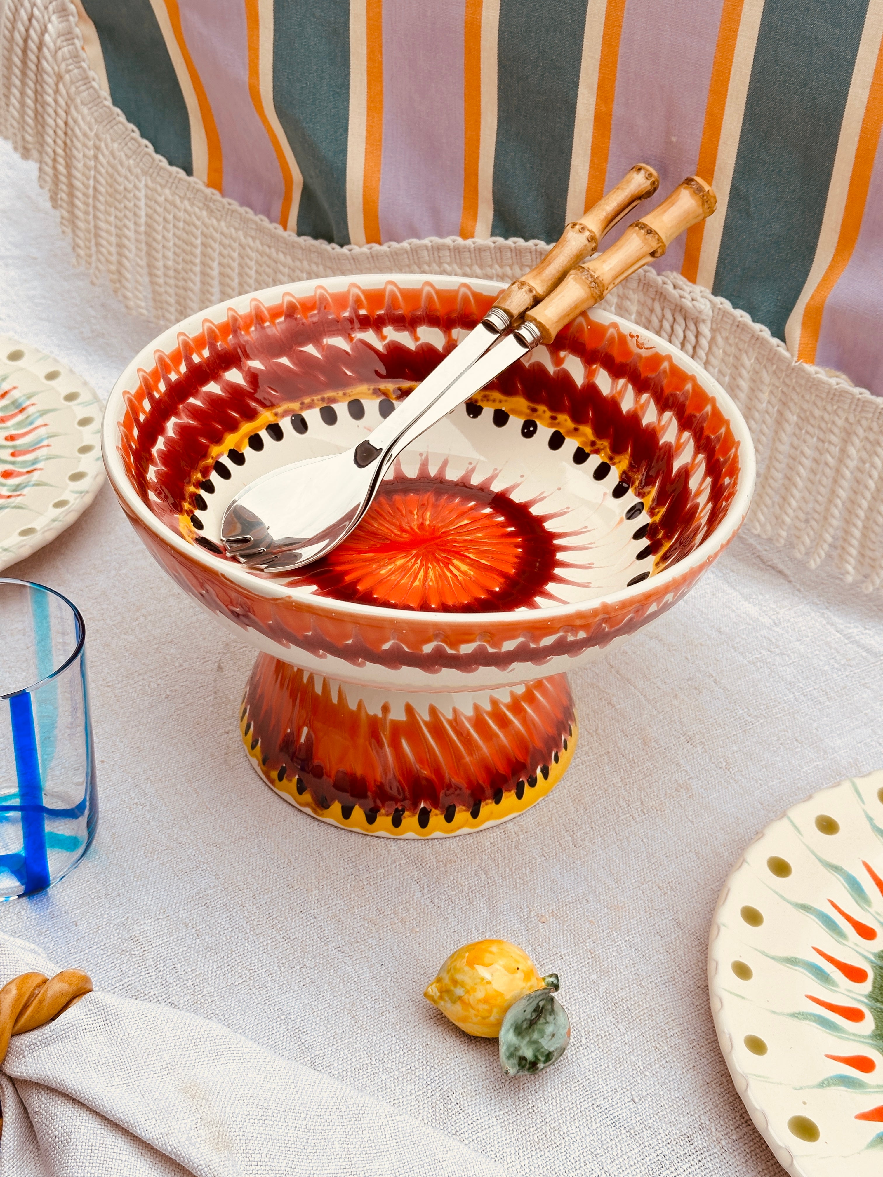 Psychodelische hohe Schale mit Fuß - 26cm "Mare Rosso"