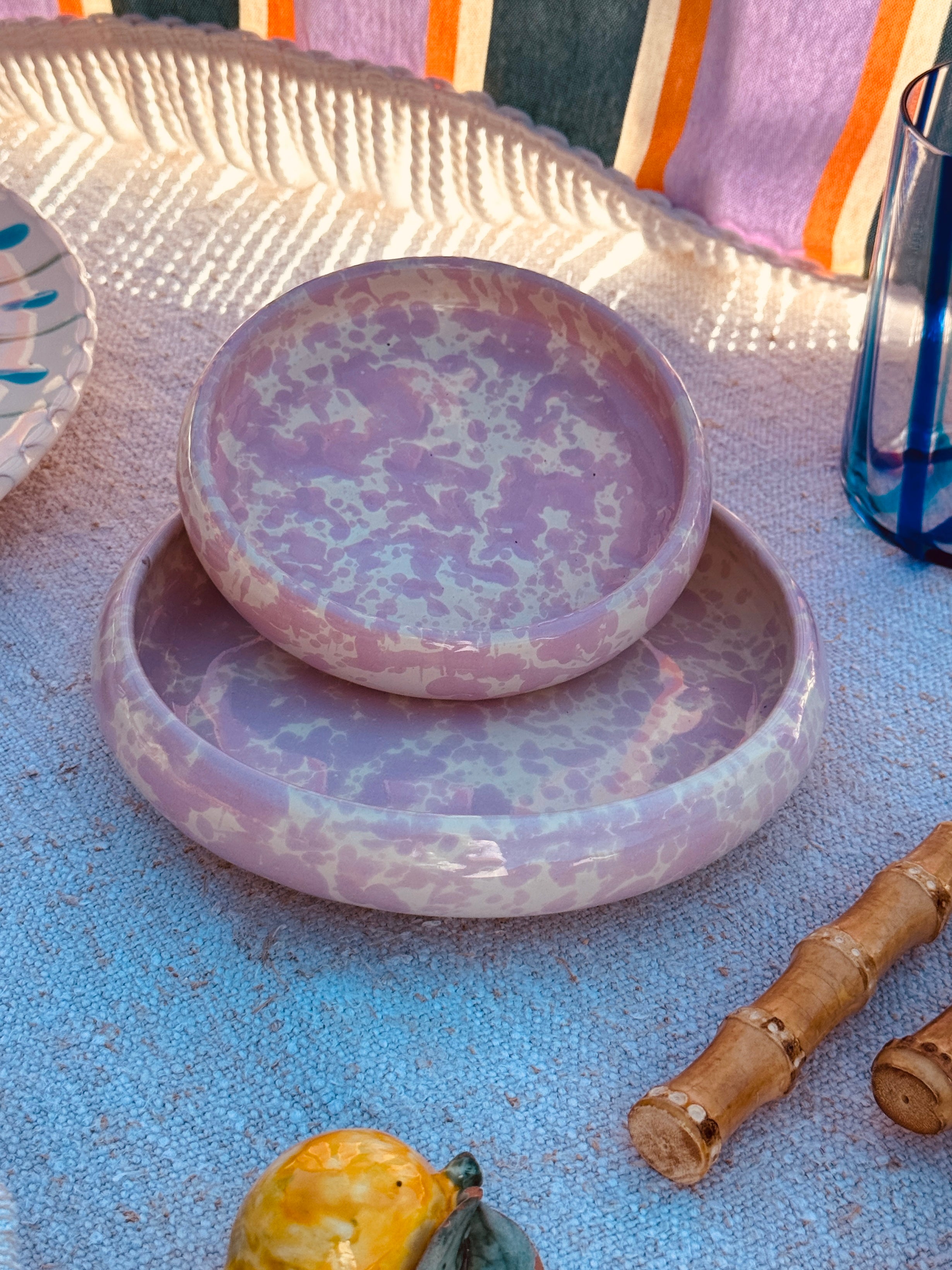 small & medium Frisbee Plate Schizzato "Rosato" Set of 2