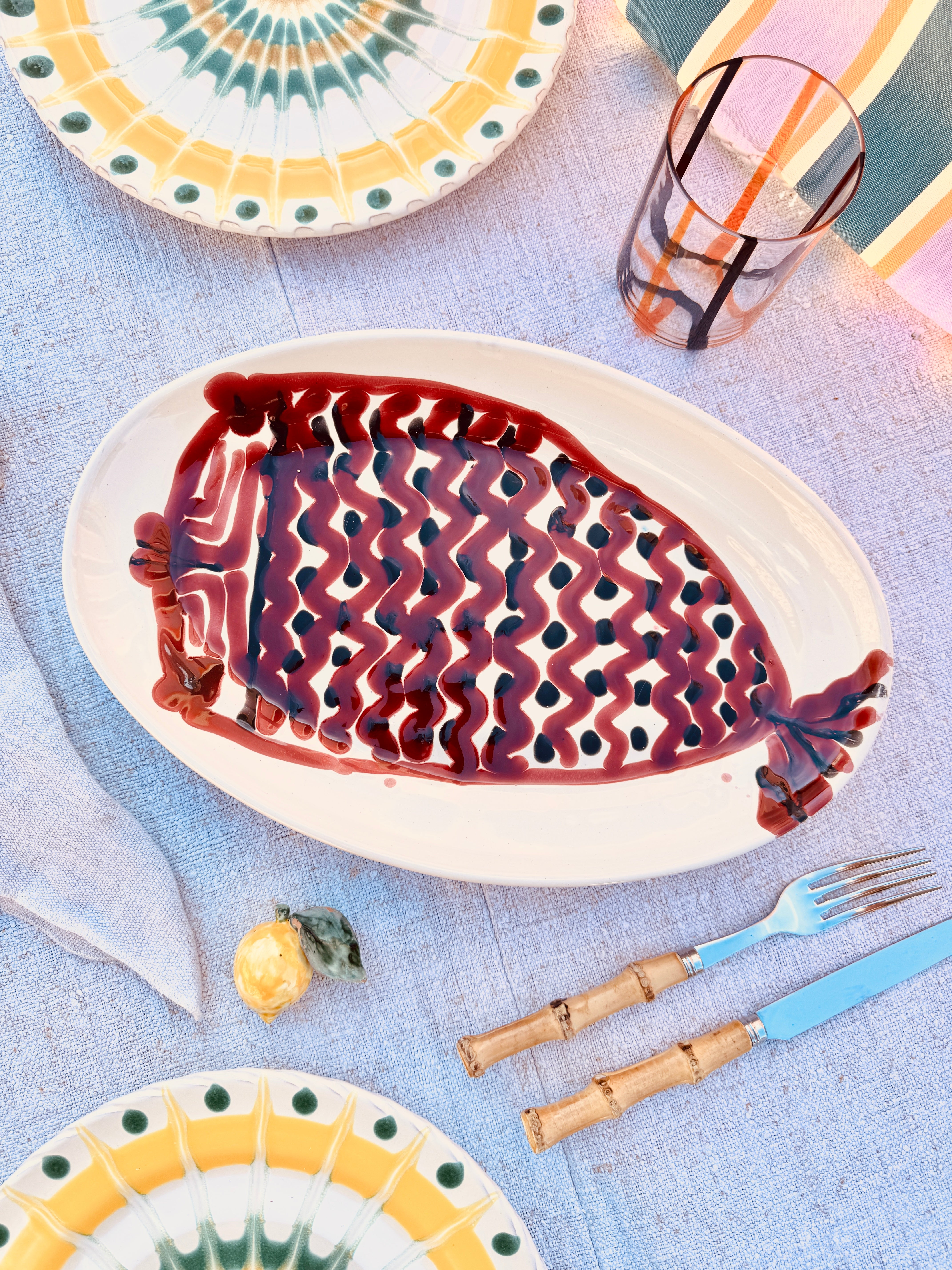 ! Einzelstück ! ovale Servierplatte  35X23cm - nur 1 x erhältlich - handgemacht in Apulien