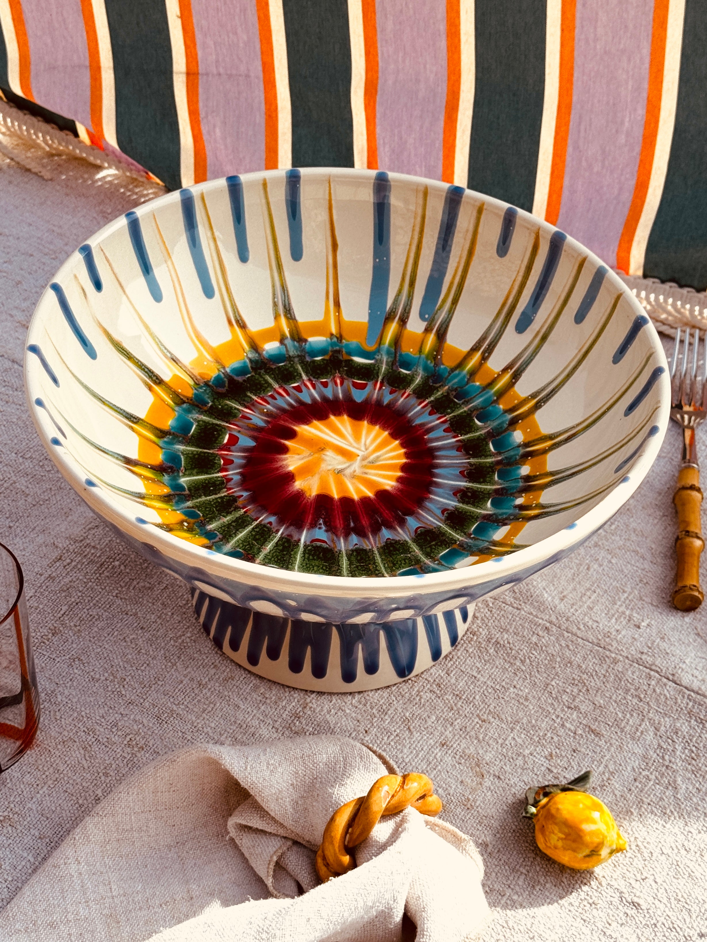 Handgefertigte Keramik Schale mit Fuß 30 cm | Italienisches Unikat