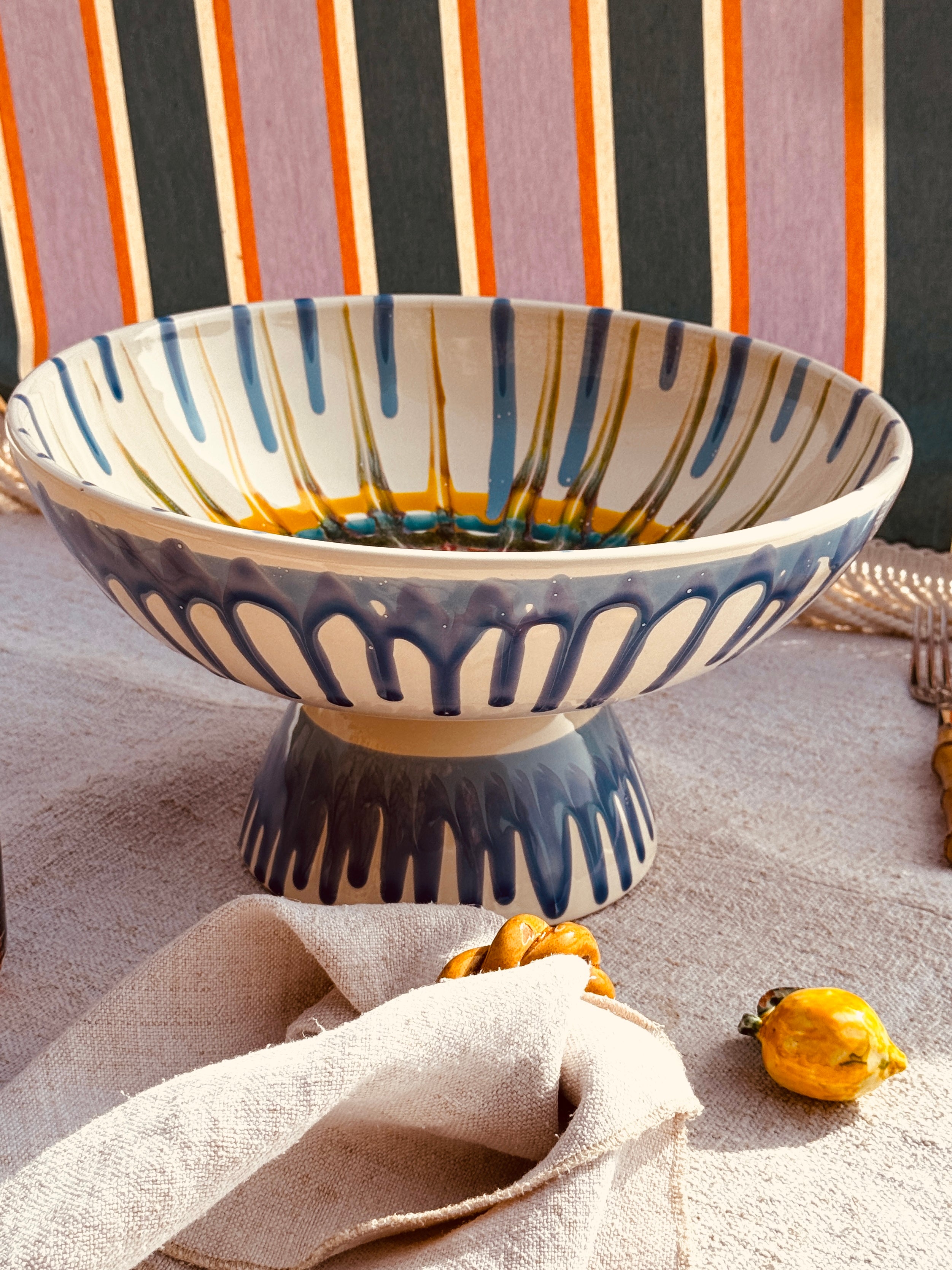 Handgefertigte Keramik Schale mit Fuß 30 cm | Italienisches Unikat