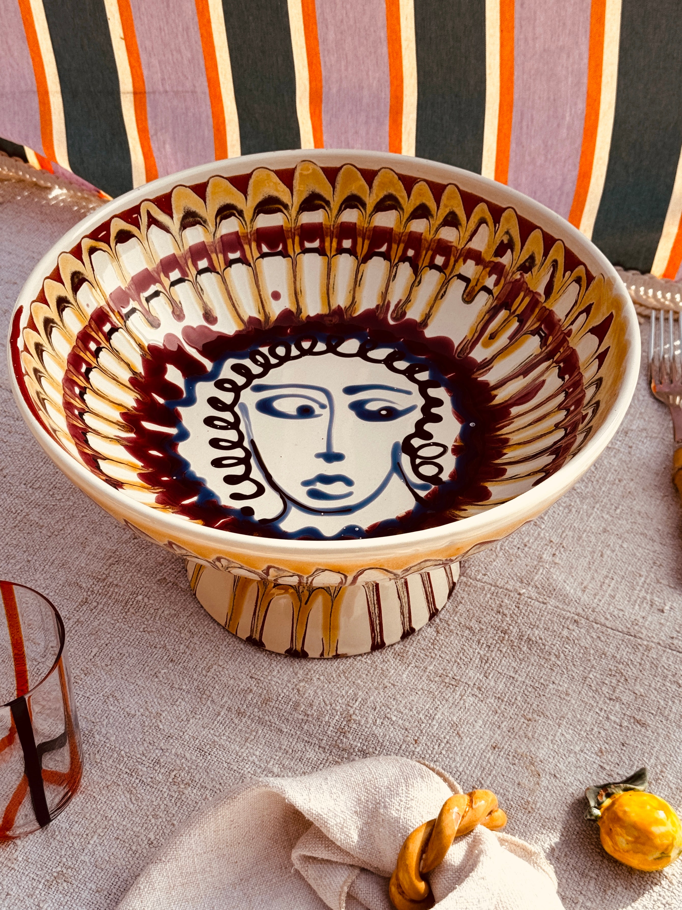 Handgefertigte Keramik Schale mit Fuß 30 cm | Italienisches Unikat