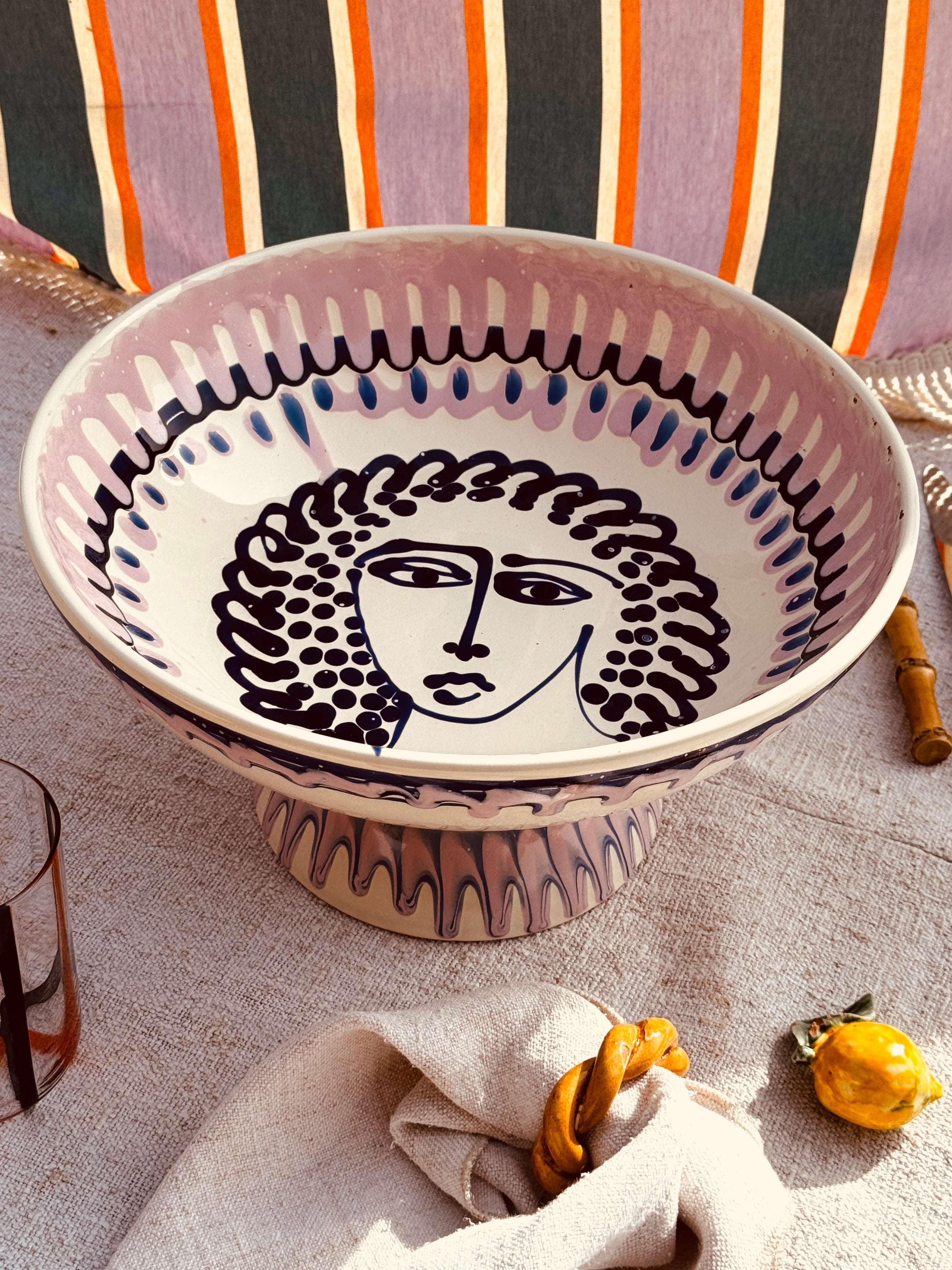 Handgefertigte Keramik Schale mit Fuß 30 cm | Italienisches Unikat