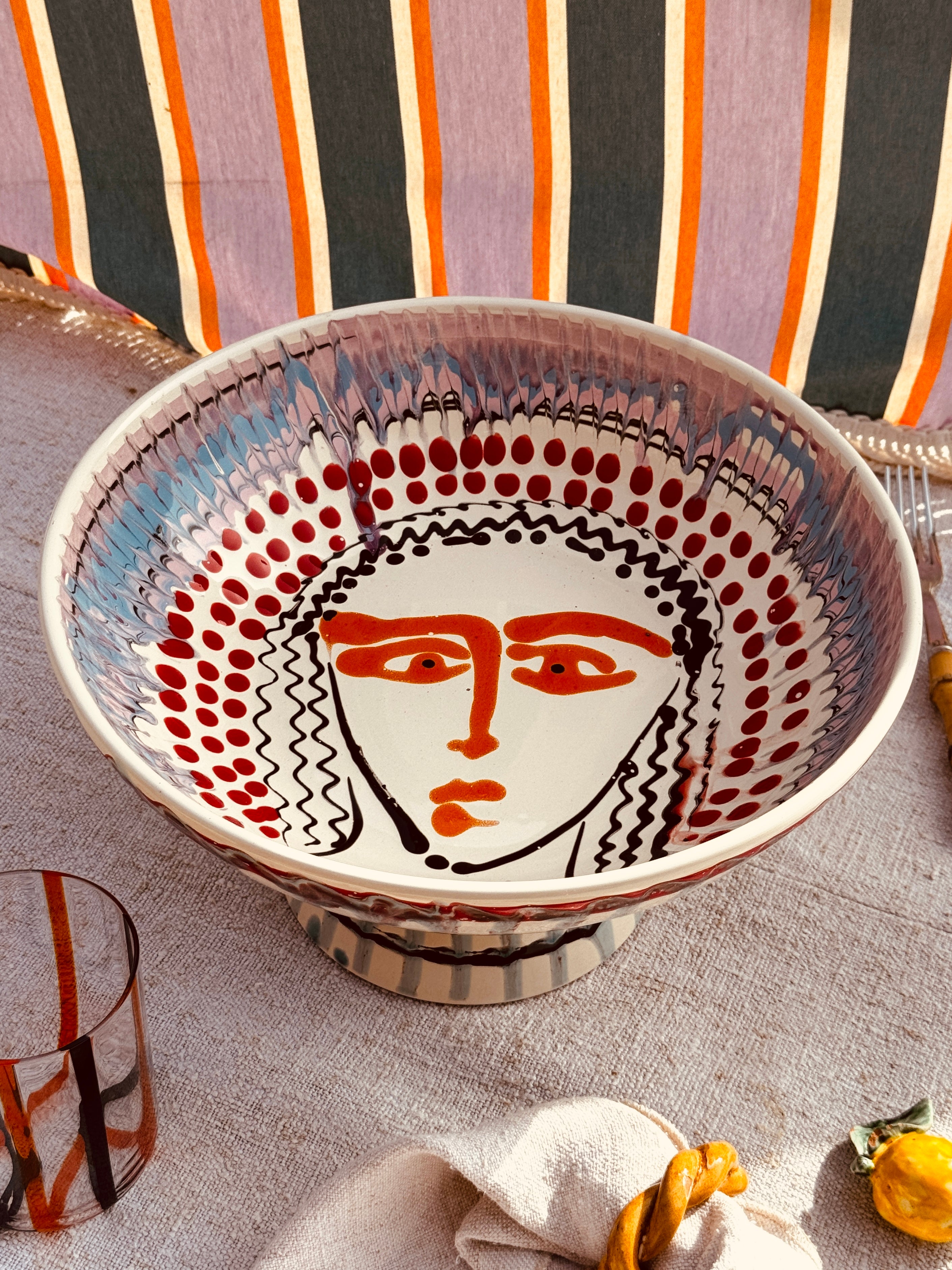 Handgefertigte Keramik Schale mit Fuß 30 cm | Italienisches Unikat