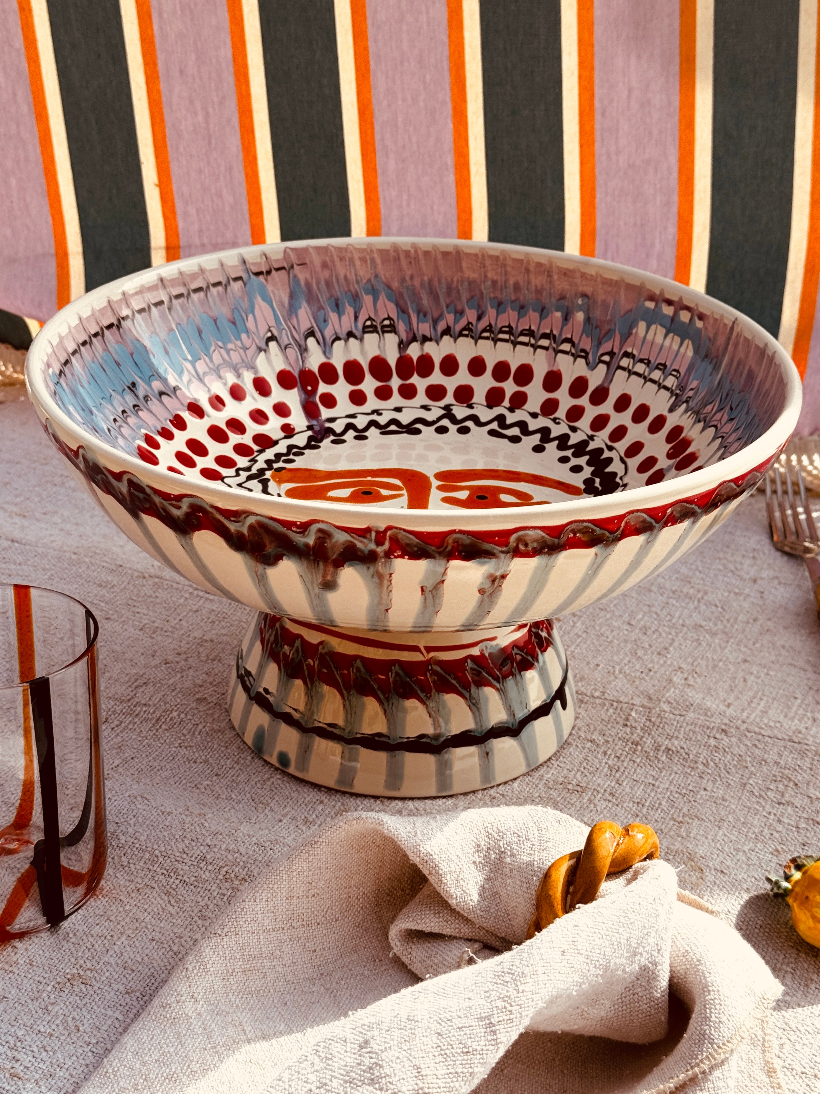 Handgefertigte Keramik Schale mit Fuß 30 cm | Italienisches Unikat