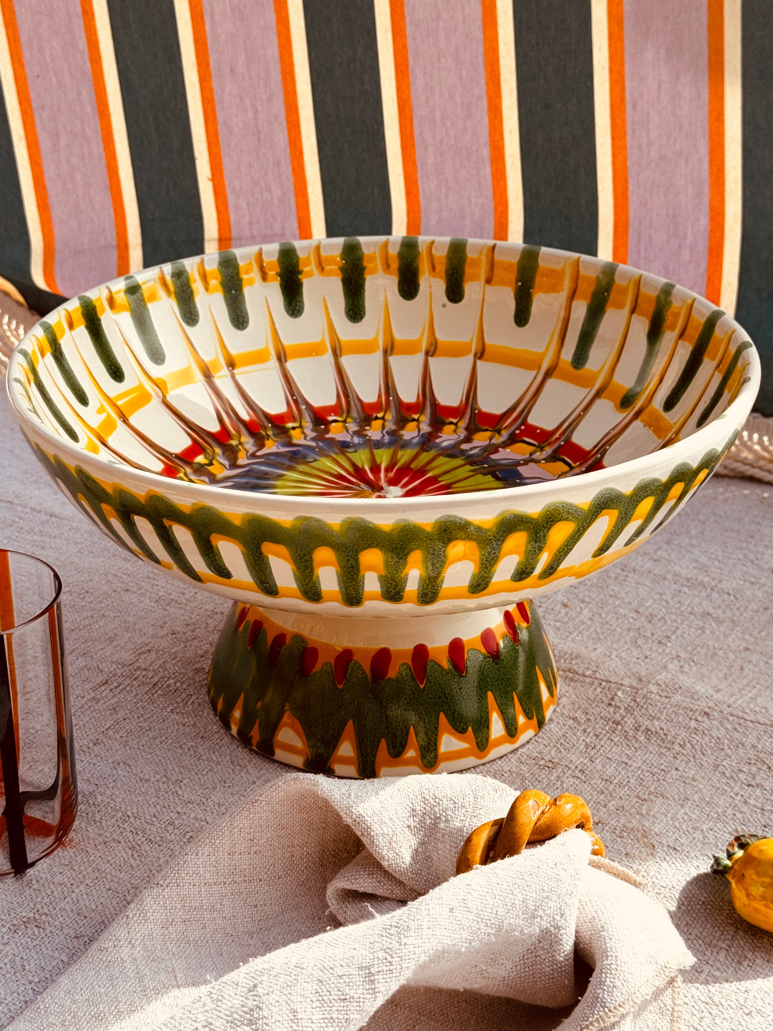 Handgefertigte Keramik Schale mit Fuß 30 cm | Italienisches Unikat