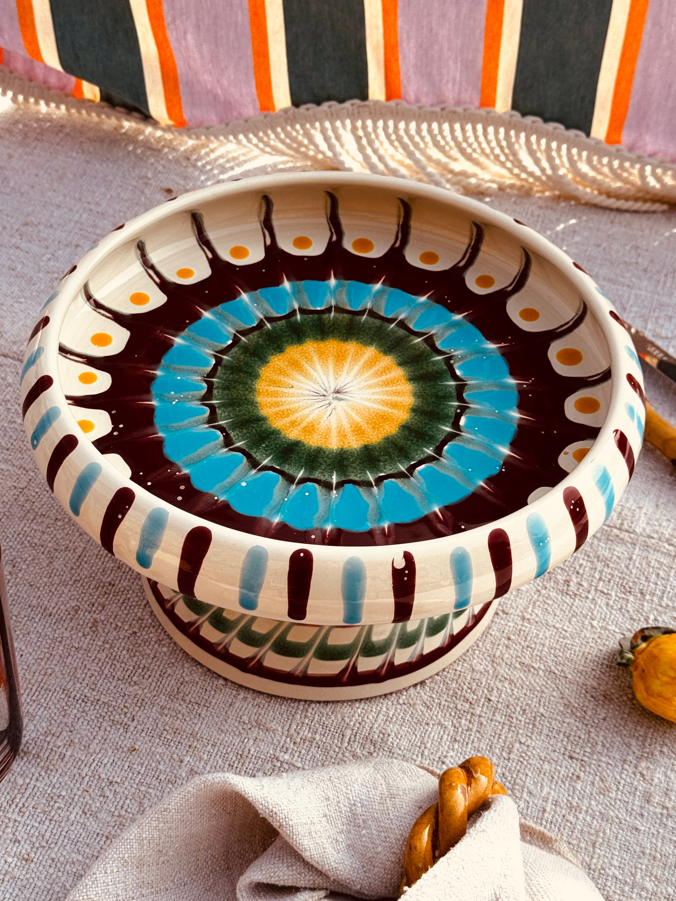 Riviera Präsentierteller mit Fuß 25 cm | Handgemachte Keramik aus Italien