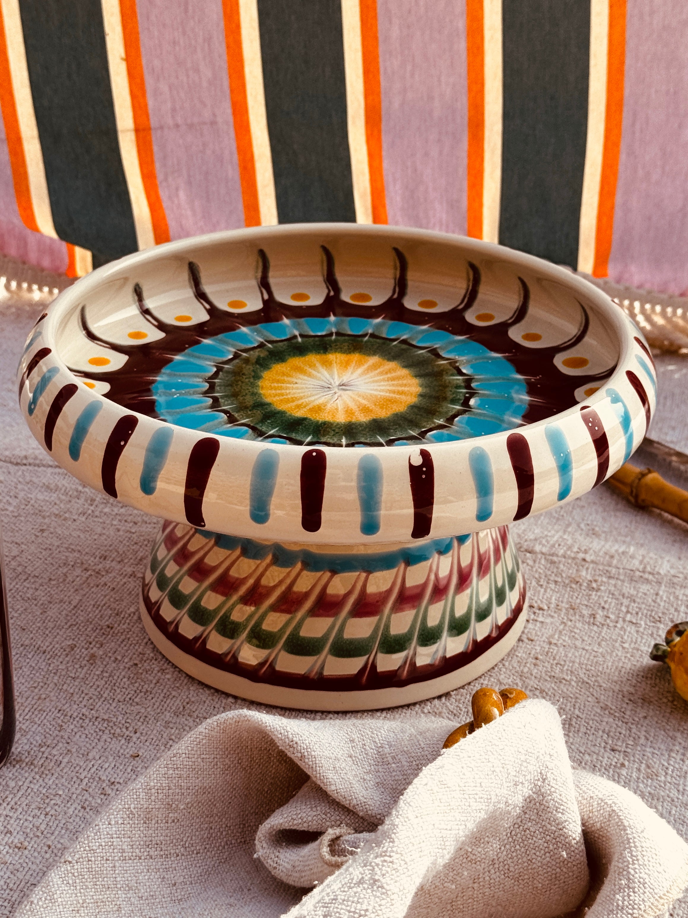 Riviera Präsentierteller mit Fuß 25 cm | Handgemachte Keramik aus Italien