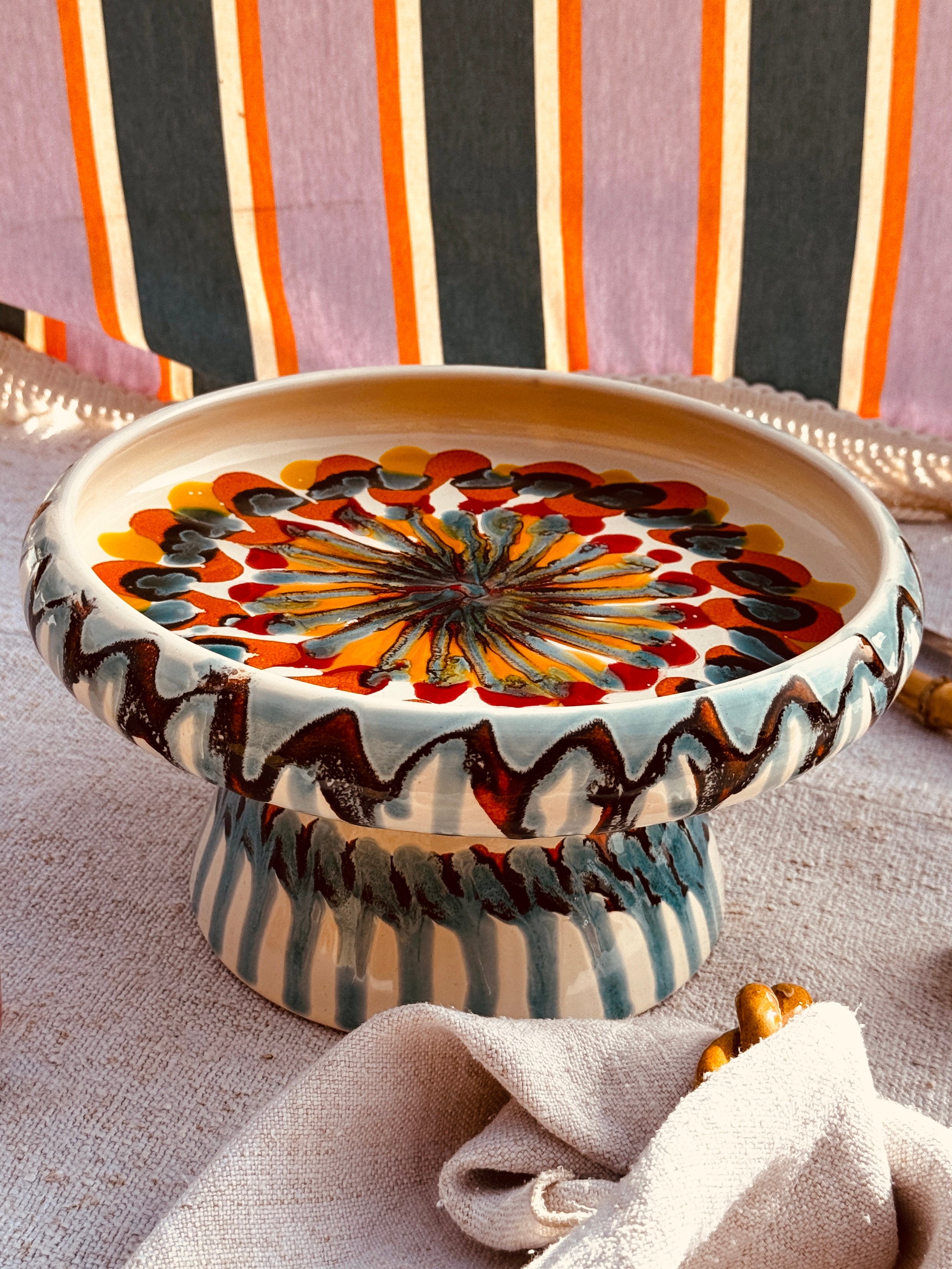 Riviera Präsentierteller mit Fuß 25 cm | Handgemachte Keramik aus Italien