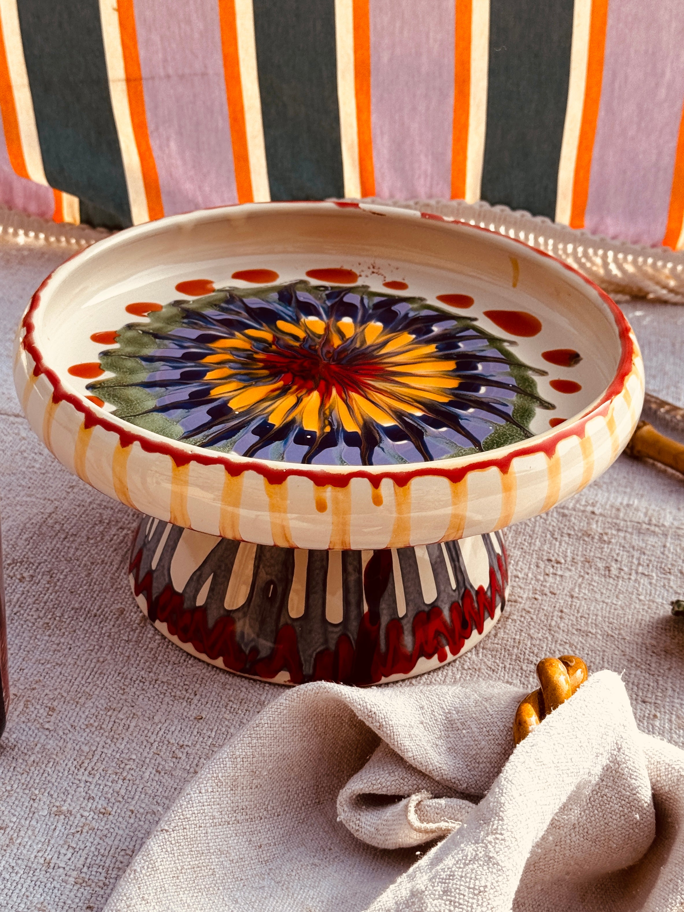 Riviera Präsentierteller mit Fuß 25 cm | Handgemachte Keramik aus Italien