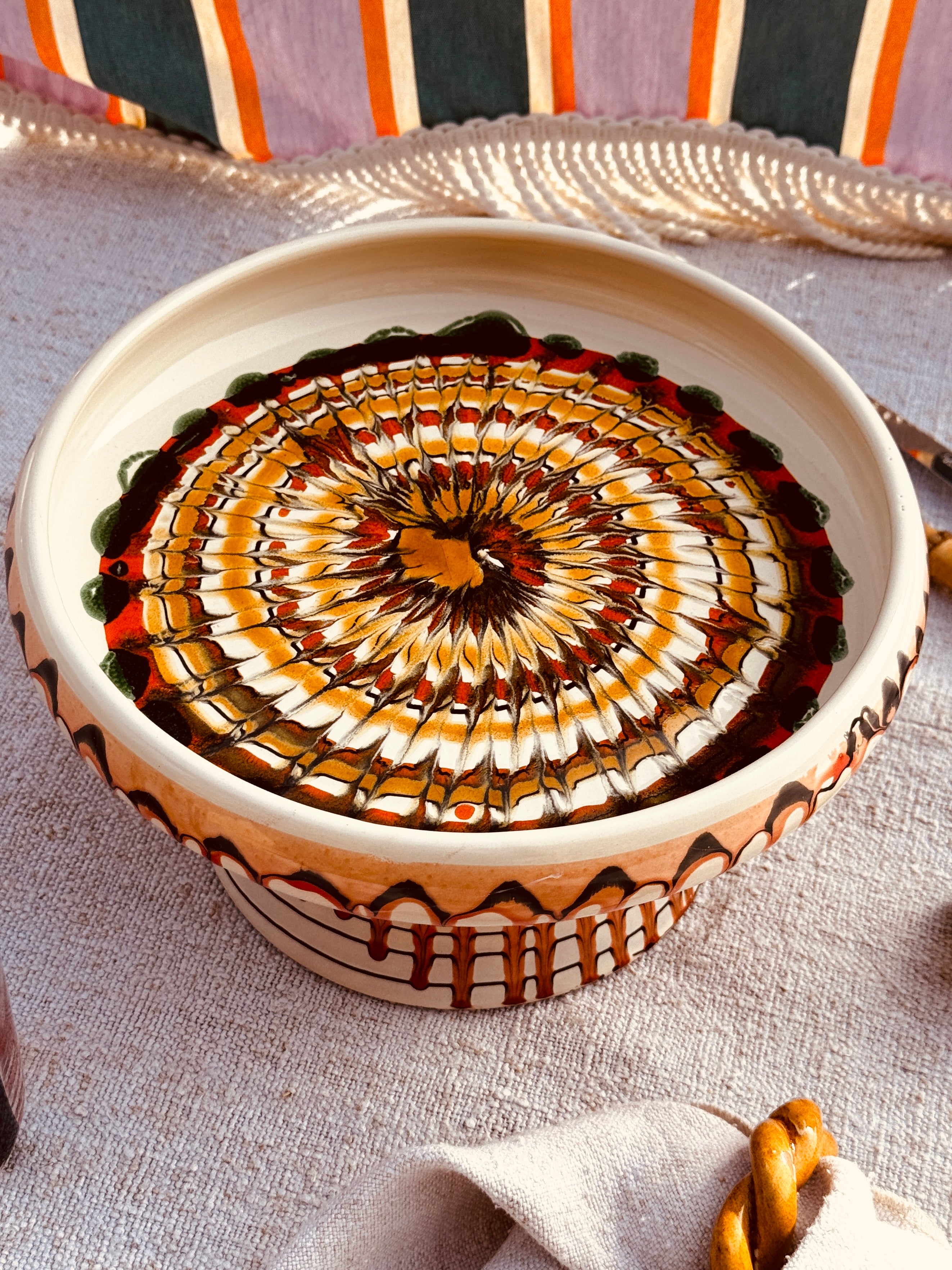 Riviera Präsentierteller mit Fuß 25 cm | Handgemachte Keramik aus Italien