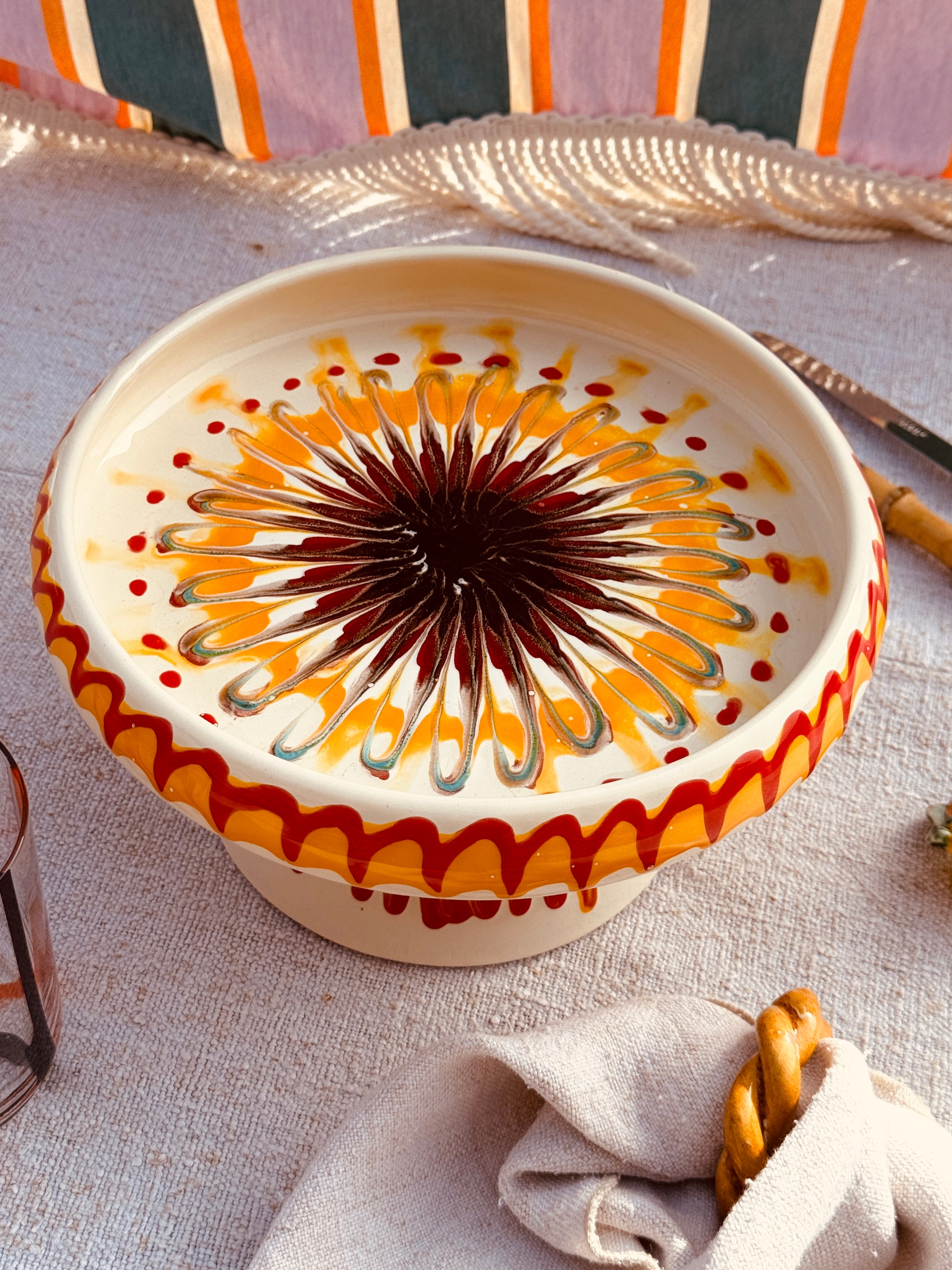 Riviera Präsentierteller mit Fuß 25 cm | Handgemachte Keramik aus Italien