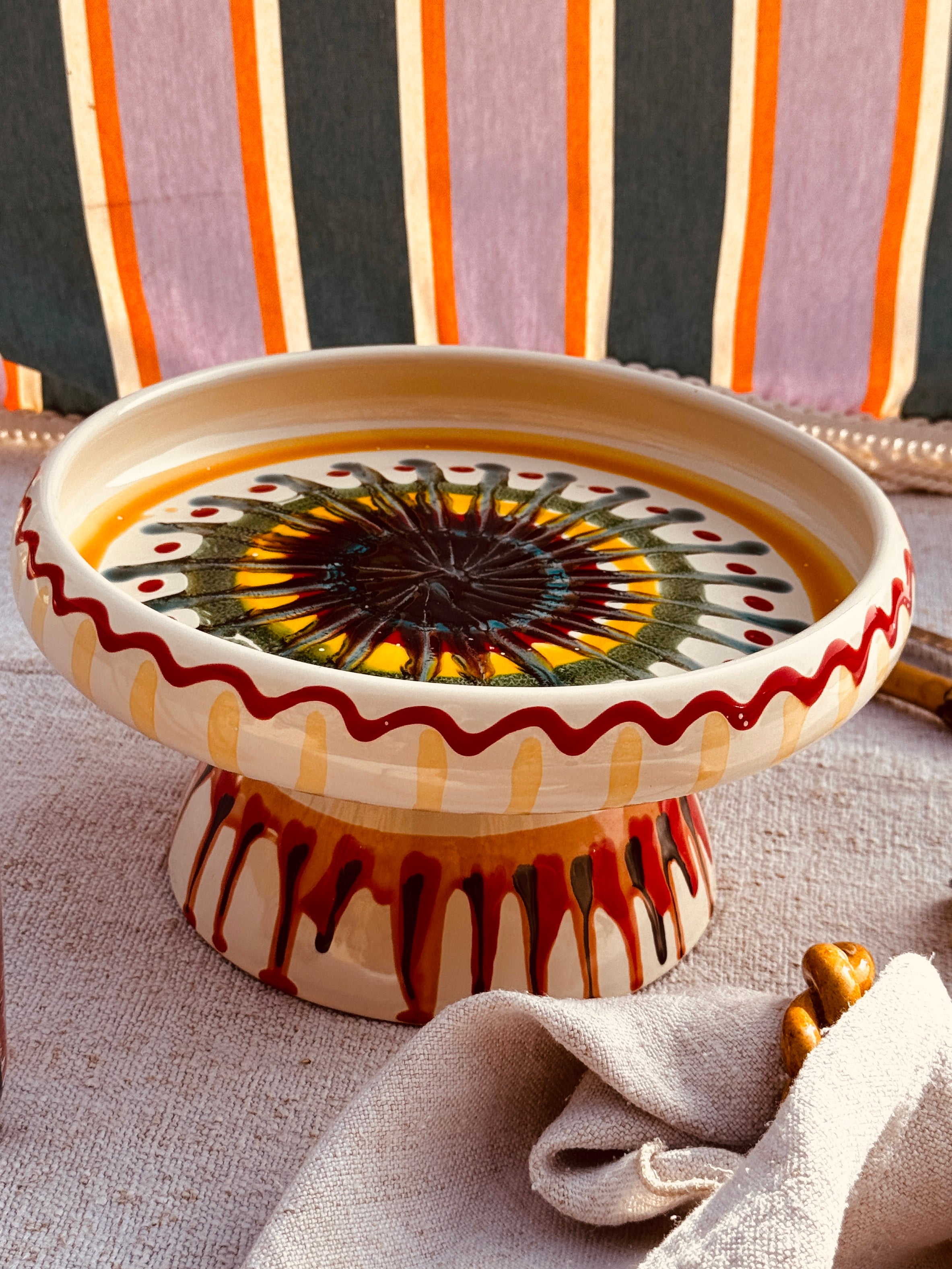 Riviera Präsentierteller mit Fuß 25 cm | Handgemachte Keramik aus Italien