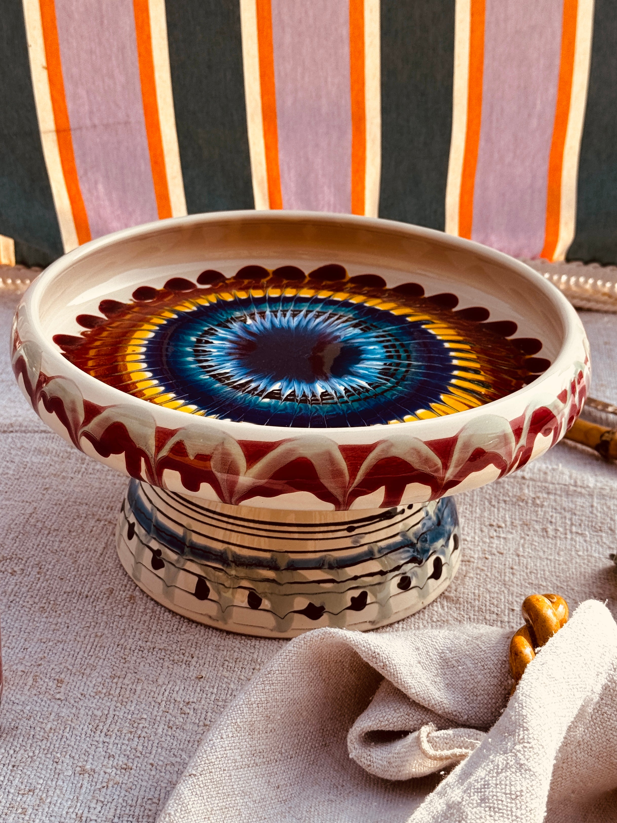 Riviera Präsentierteller mit Fuß 25 cm | Handgemachte Keramik aus Italien