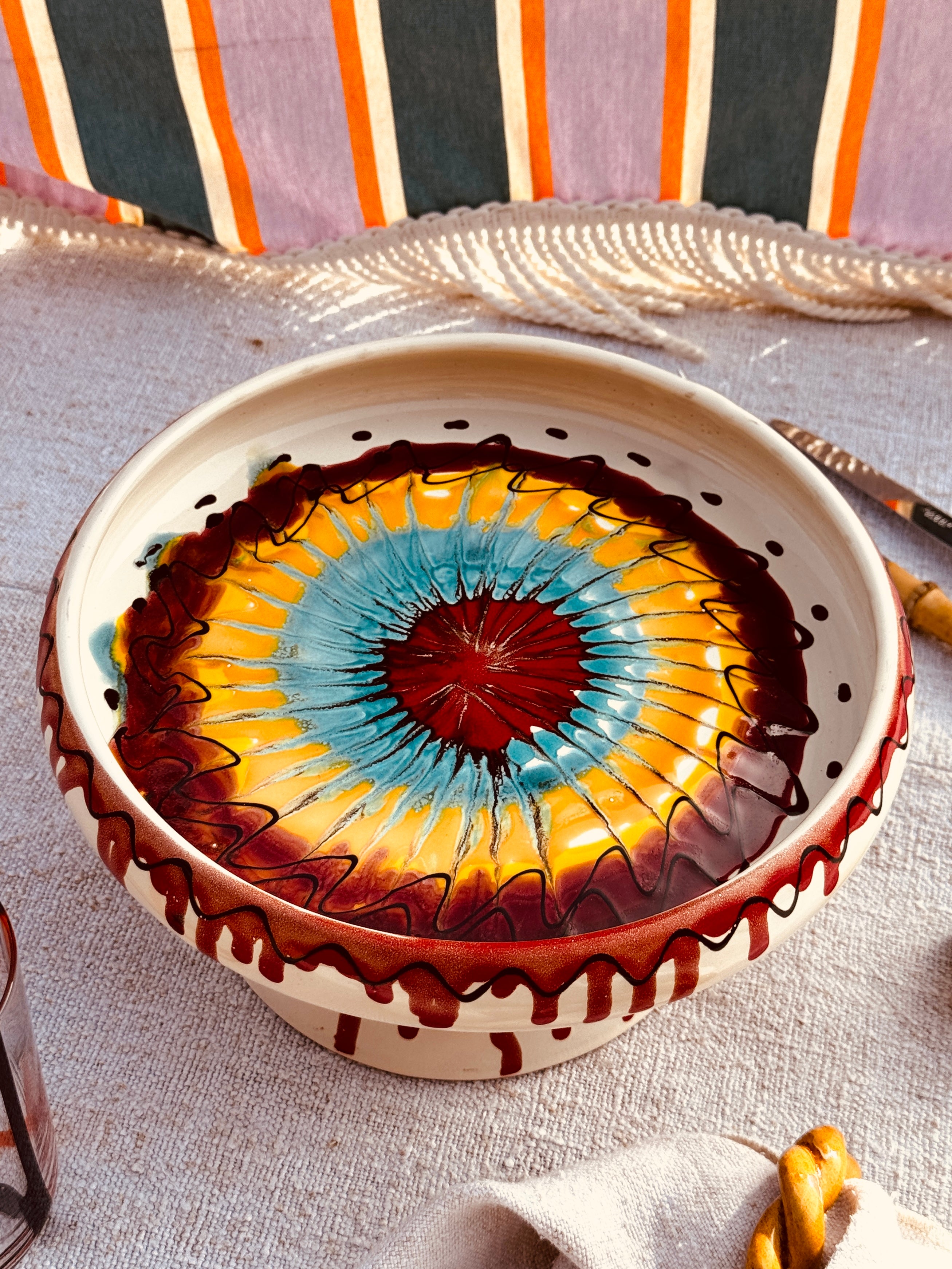 Riviera Präsentierteller mit Fuß 25 cm | Handgemachte Keramik aus Italien