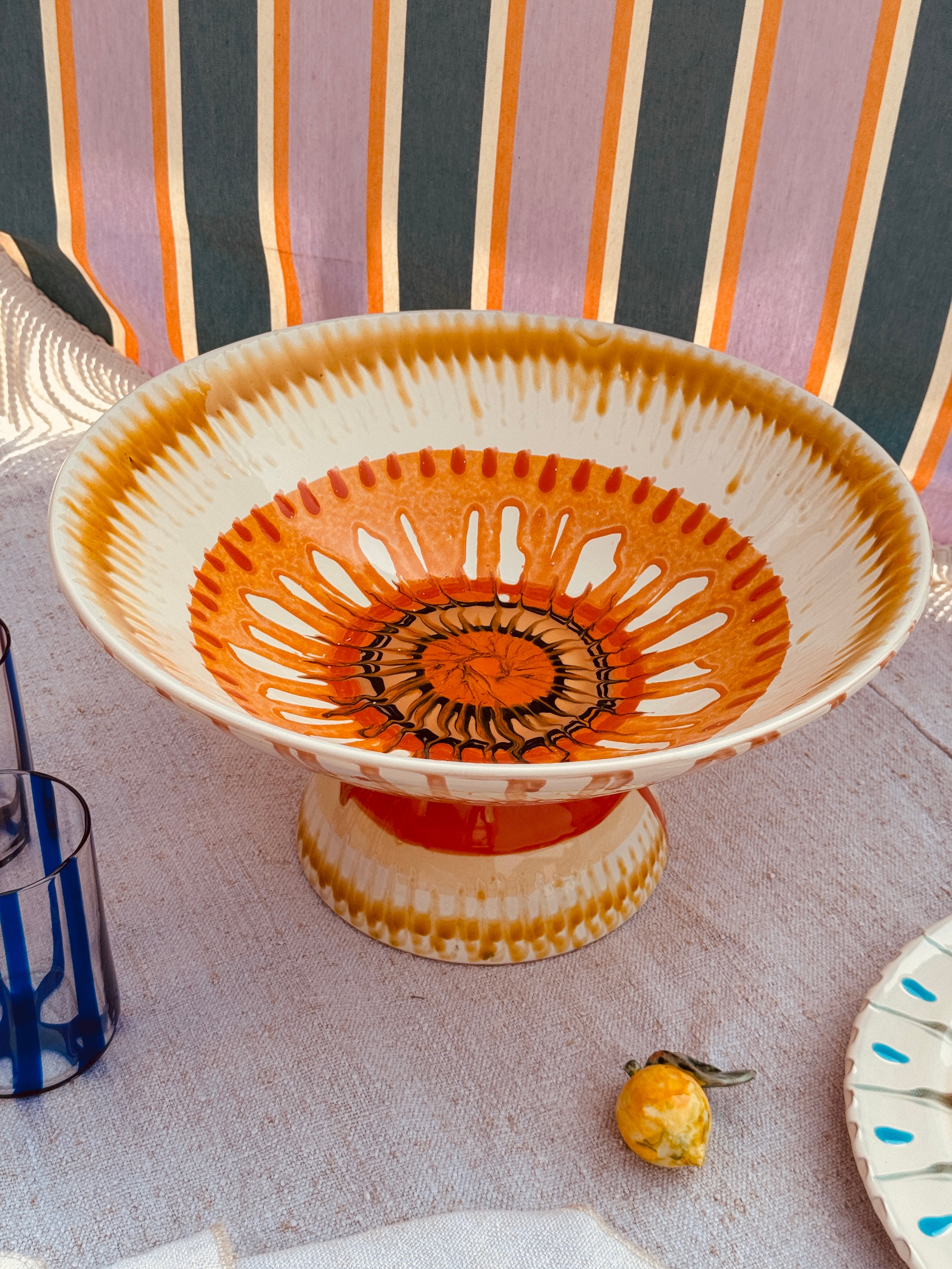 Unique Art Object – "Konic" Psychodelic High Bowl, 35 cm Orange Fire