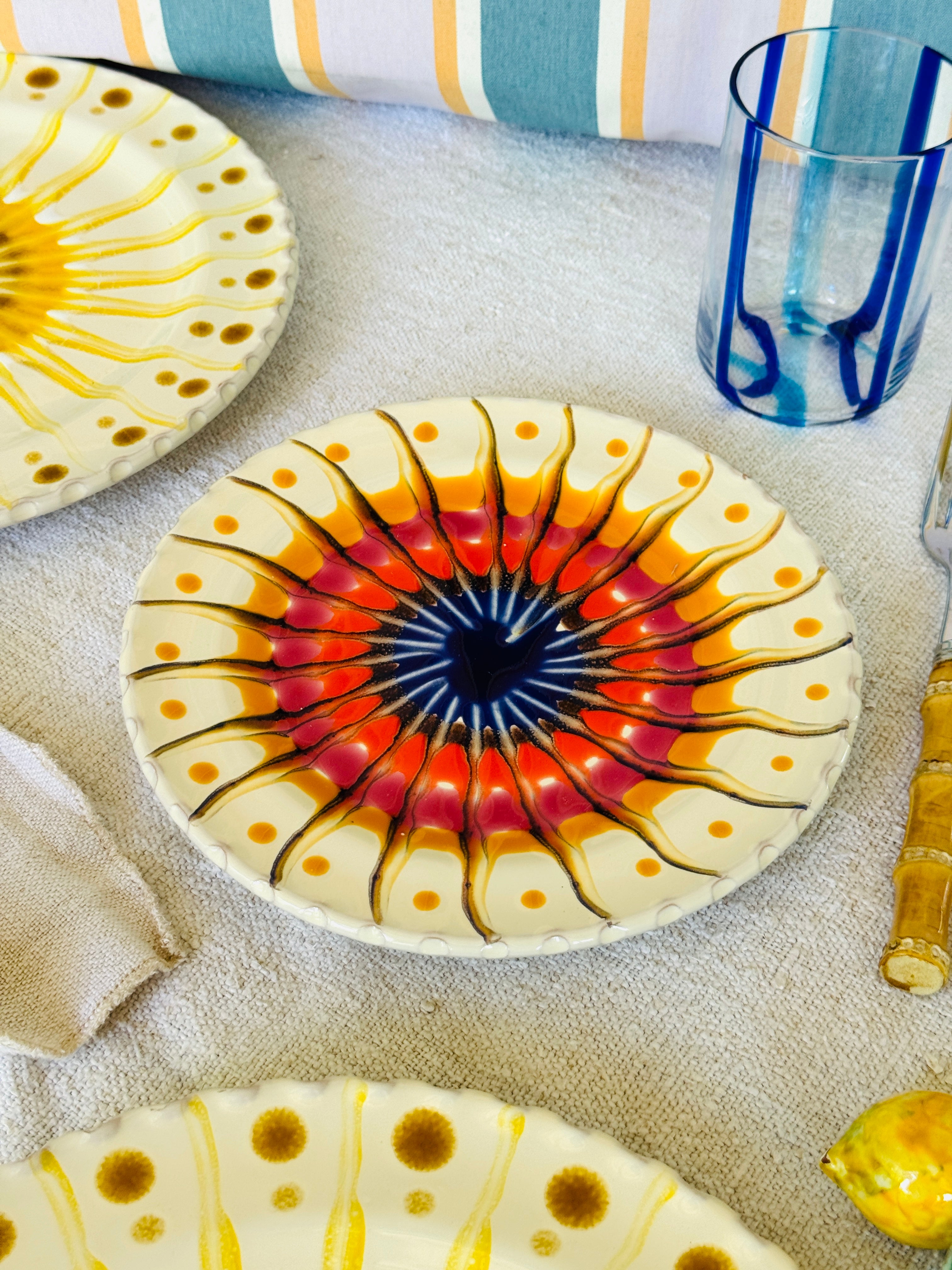 Handmade Italian Antipasti Plate 20 cm | Small Ceramic Plate Psychodelic Design