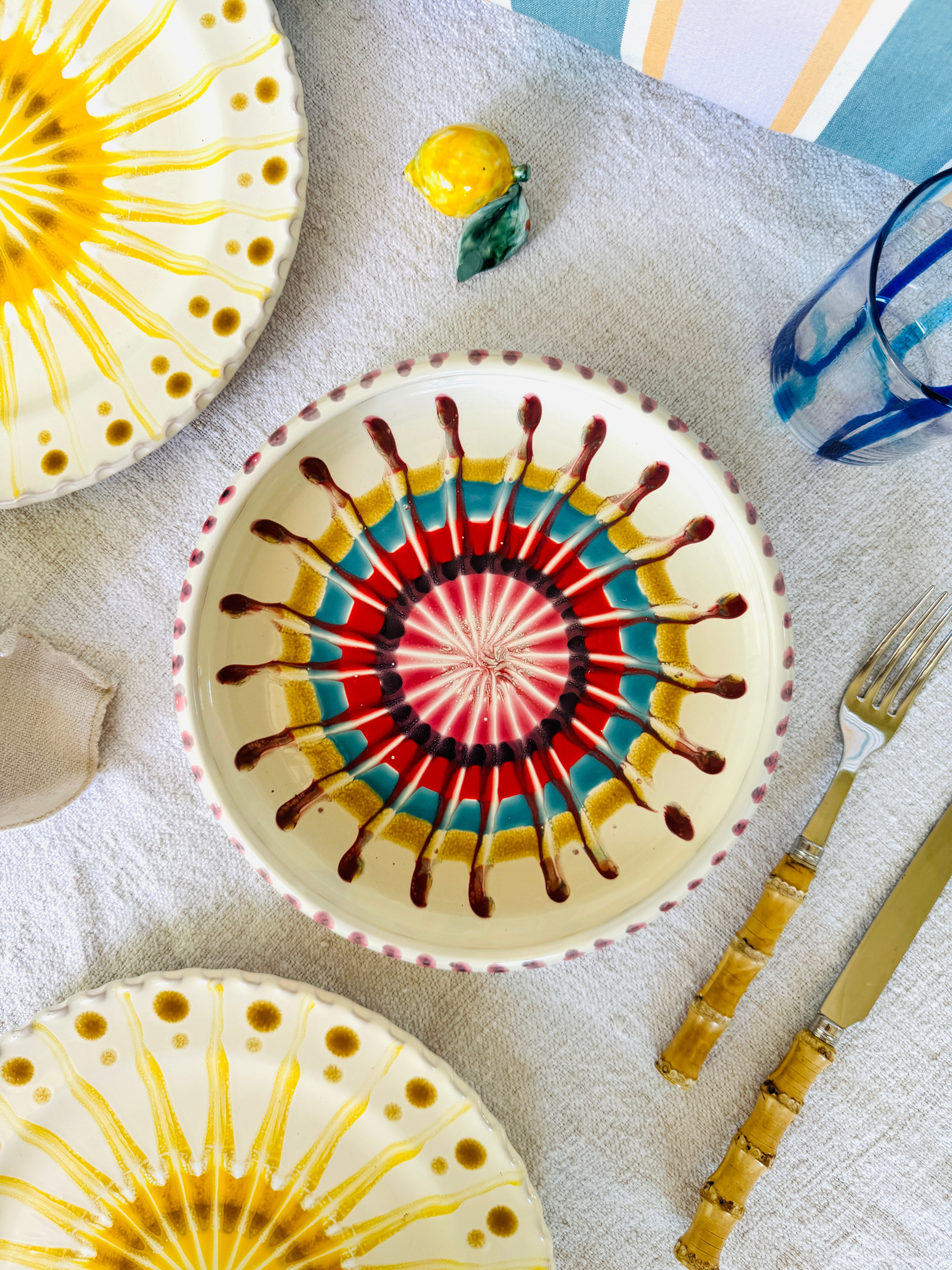 Italian Ceramic Pasta Plate 25cm | Handmade Psychodelic Design