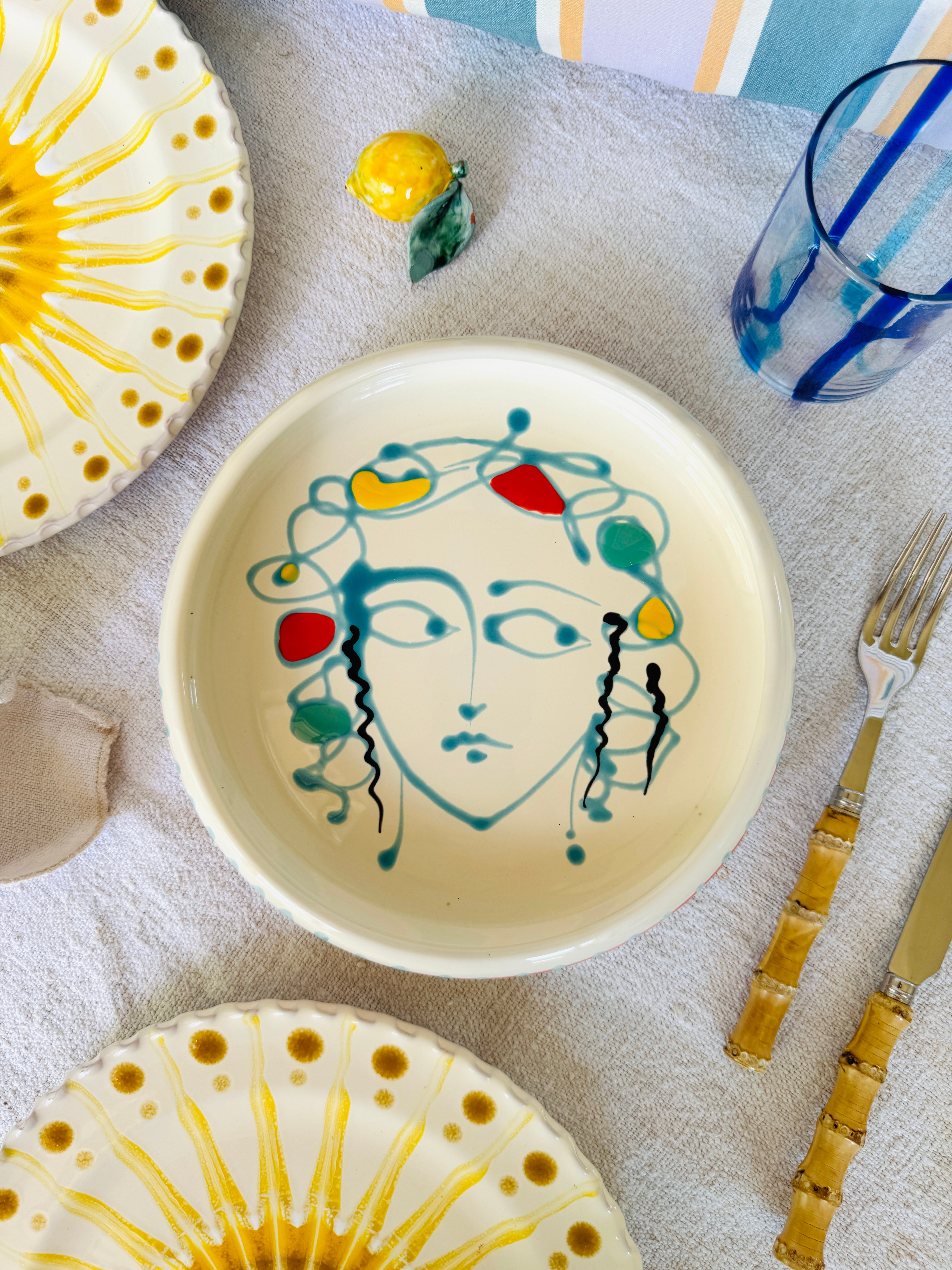 Italian Ceramic Pasta Plate 25cm | Handbemaltes Psychodelic Design "Picasso"