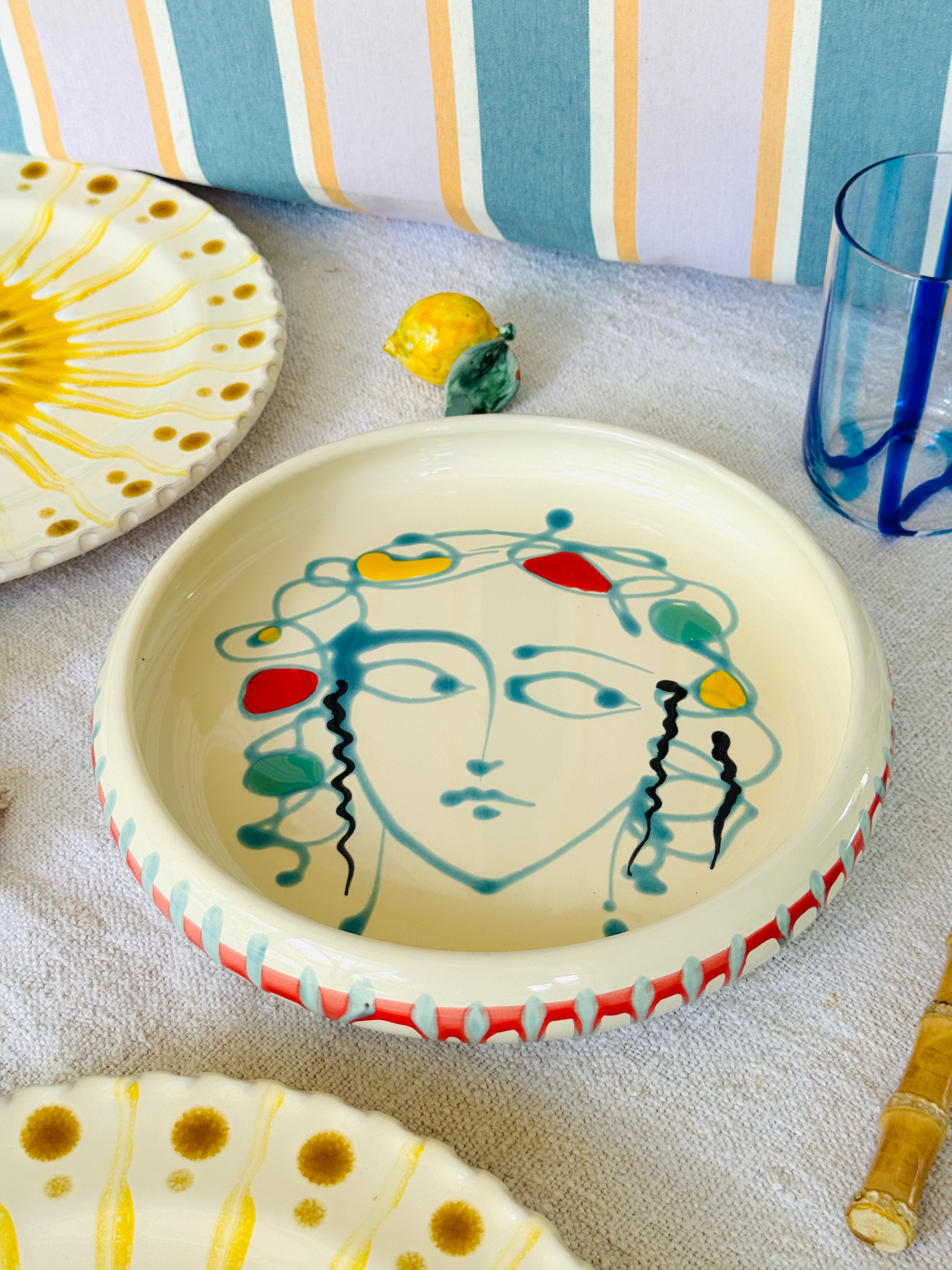 Italian Ceramic Pasta Plate 25cm | Handbemaltes Psychodelic Design "Picasso"