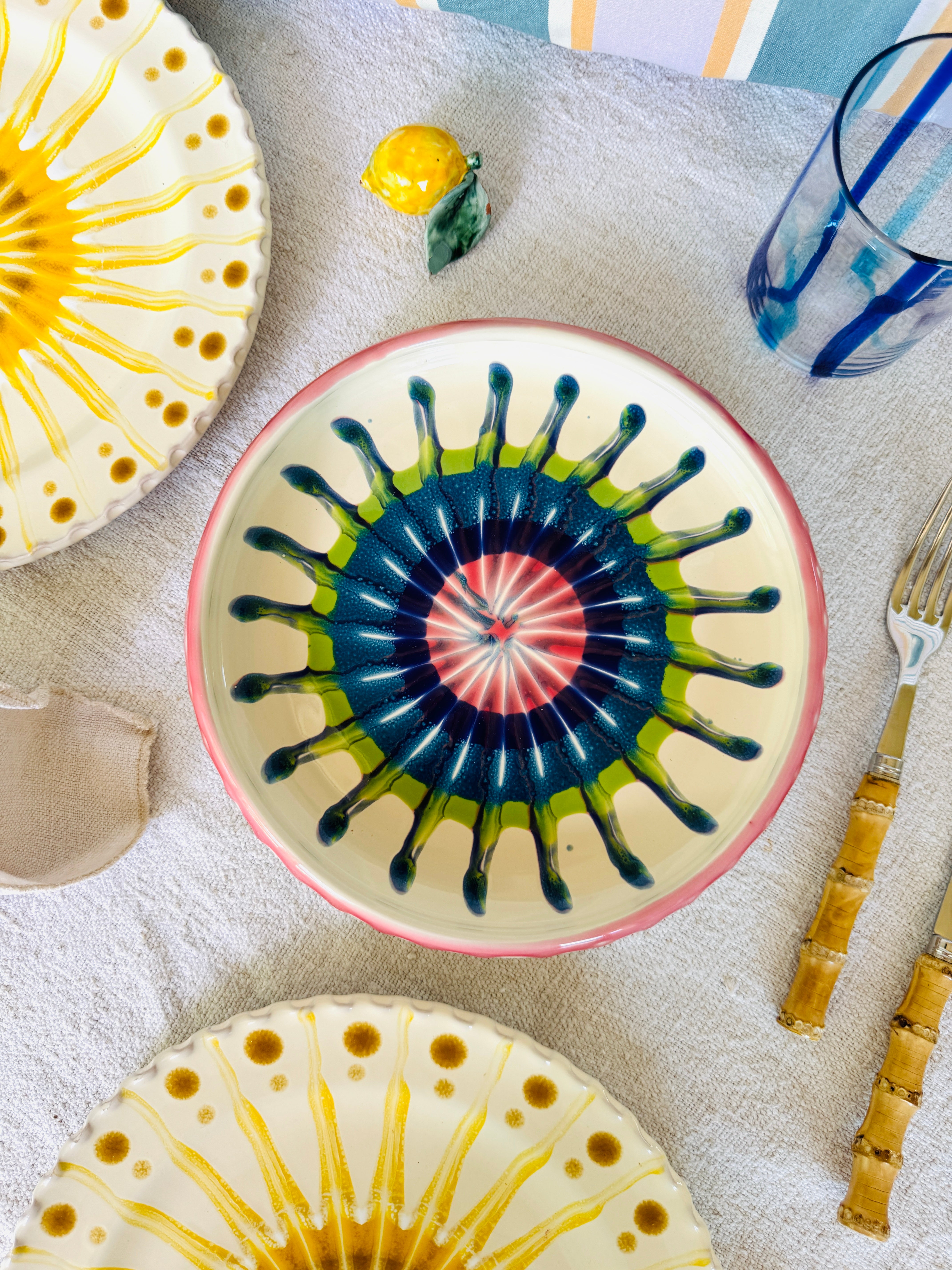 Italian Ceramic Pasta Plate 25cm | Handmade Psychodelic Design
